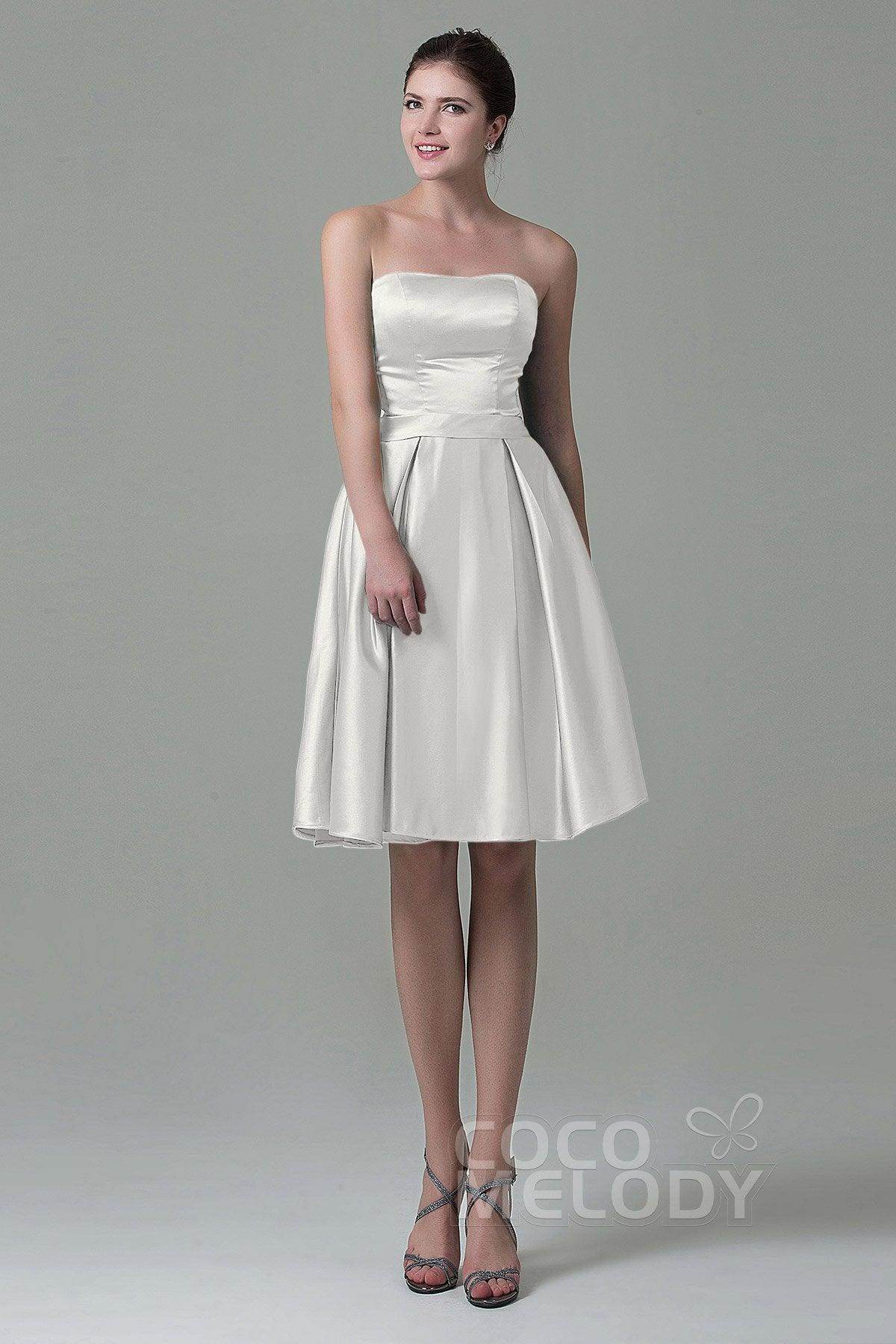 A-Line Knee Length Satin Bridesmaid Dress COZK1500A - COCOMELODY