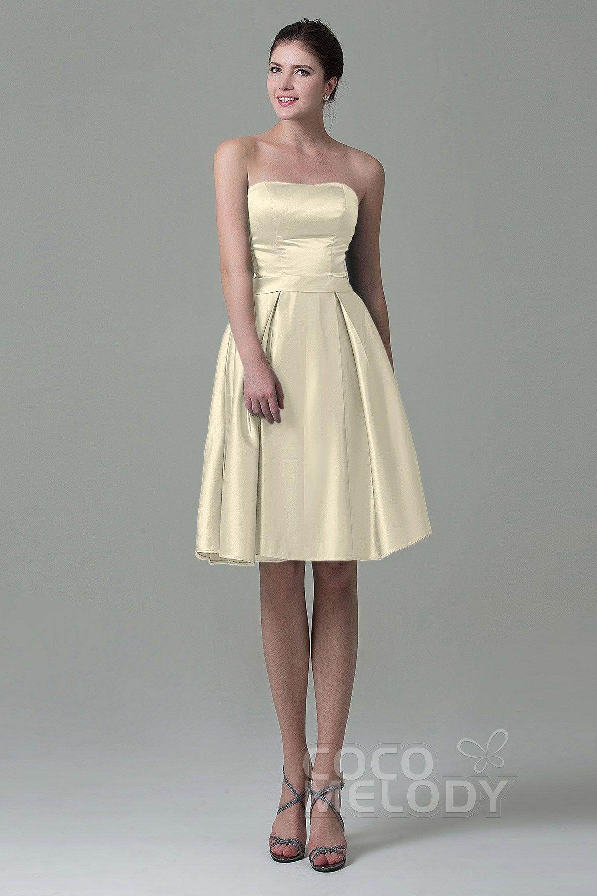 A-Line Knee Length Satin Bridesmaid Dress COZK1500A - COCOMELODY