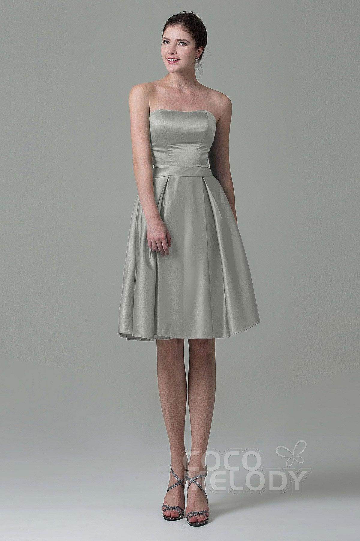 A-Line Knee Length Satin Bridesmaid Dress COZK1500A - COCOMELODY
