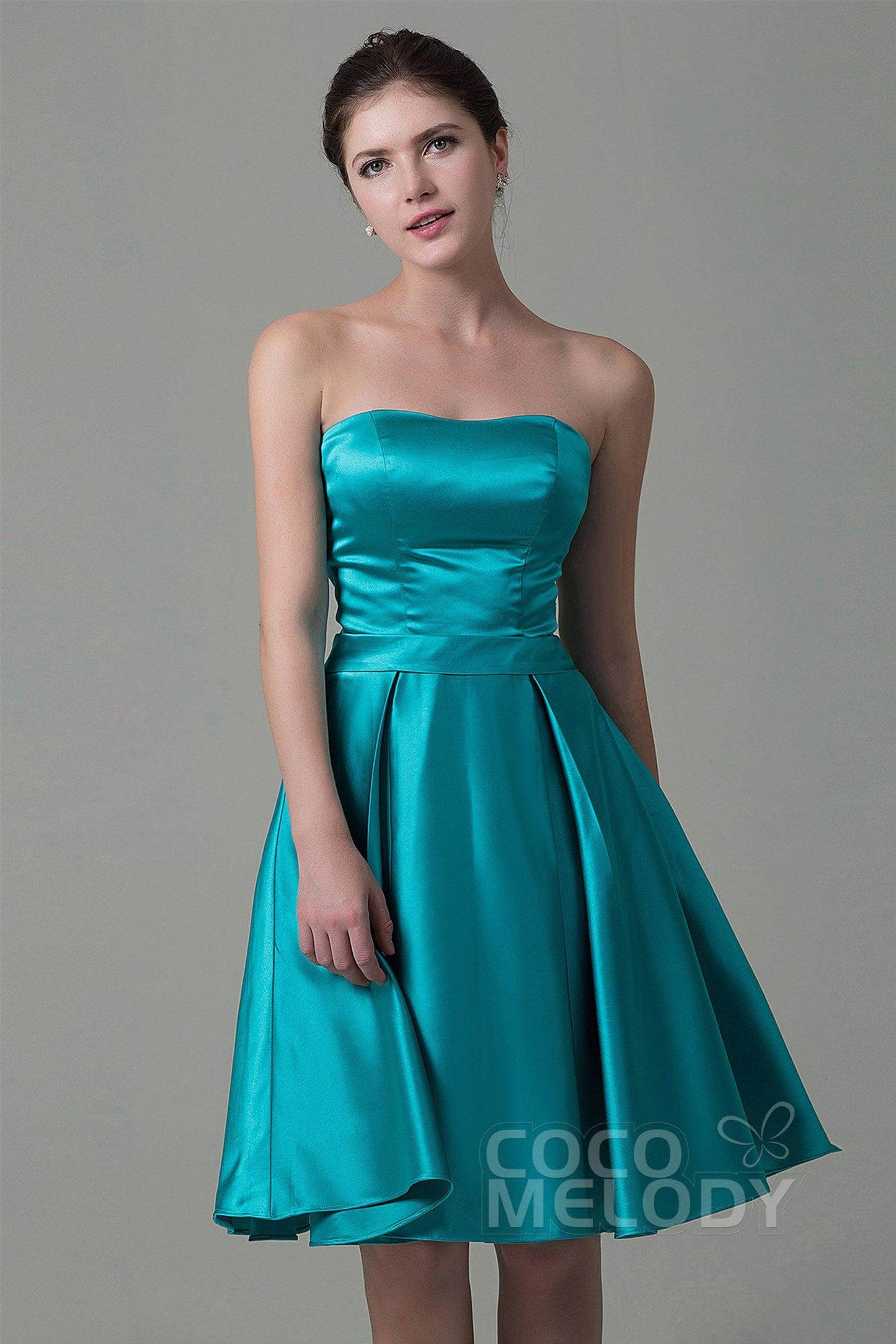 A-Line Knee Length Satin Bridesmaid Dress COZK1500A - COCOMELODY