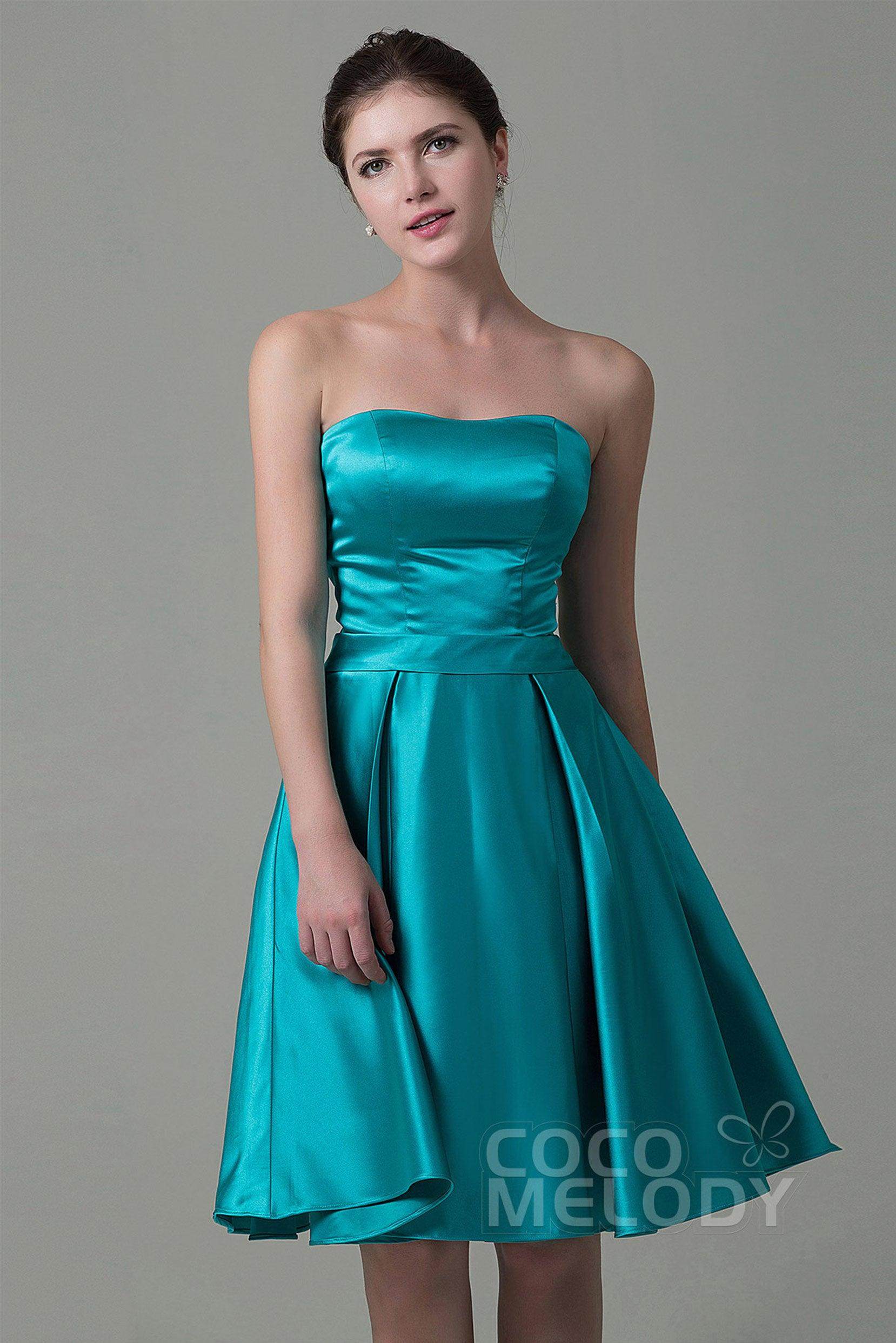 A-Line Knee Length Satin Bridesmaid Dress COZK1500A - COCOMELODY