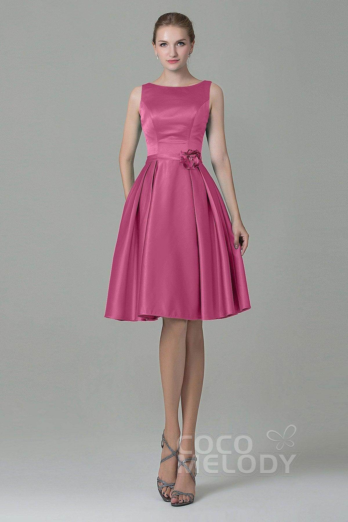 A-Line Knee Length Satin Bridesmaid Dress COZK1500B - COCOMELODY