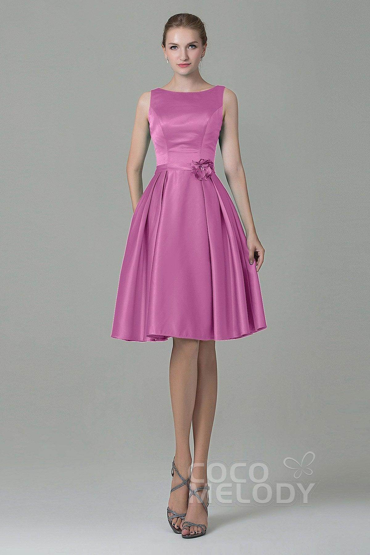 A-Line Knee Length Satin Bridesmaid Dress COZK1500B - COCOMELODY