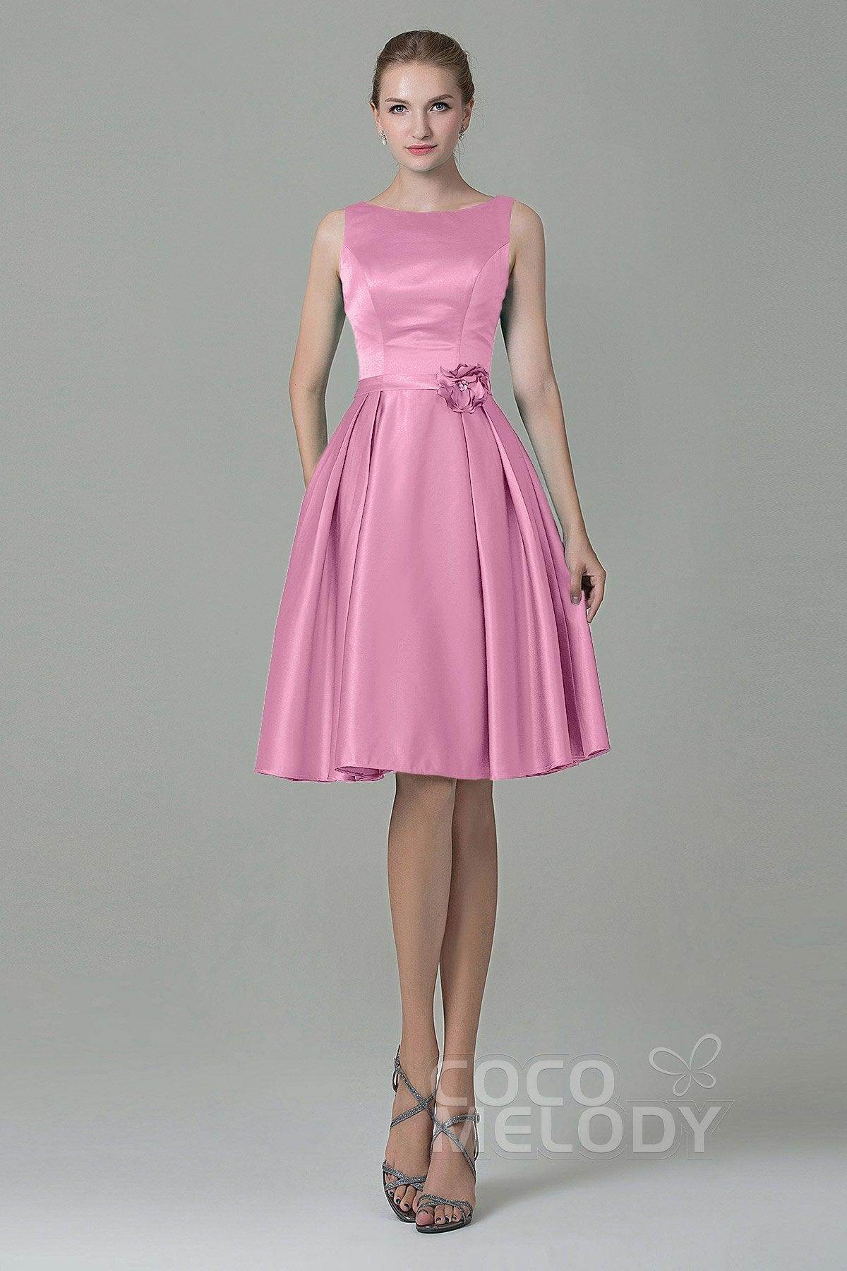 A-Line Knee Length Satin Bridesmaid Dress COZK1500B - COCOMELODY