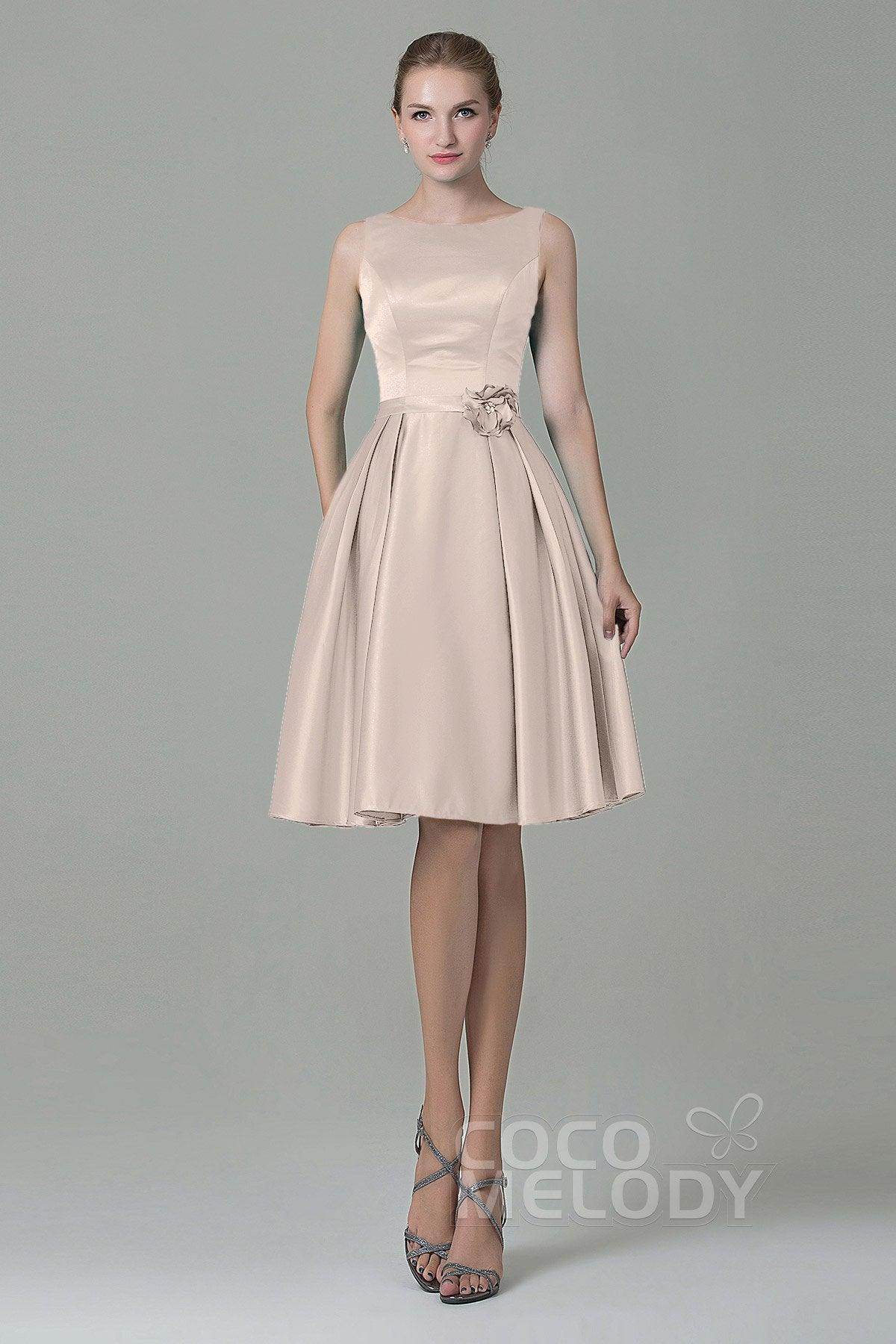 A-Line Knee Length Satin Bridesmaid Dress COZK1500B - COCOMELODY