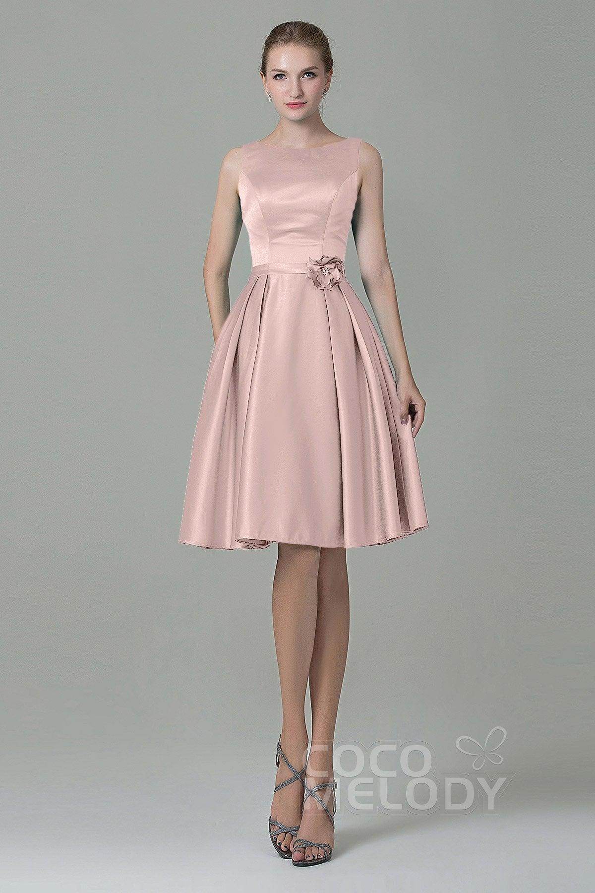A-Line Knee Length Satin Bridesmaid Dress COZK1500B - COCOMELODY