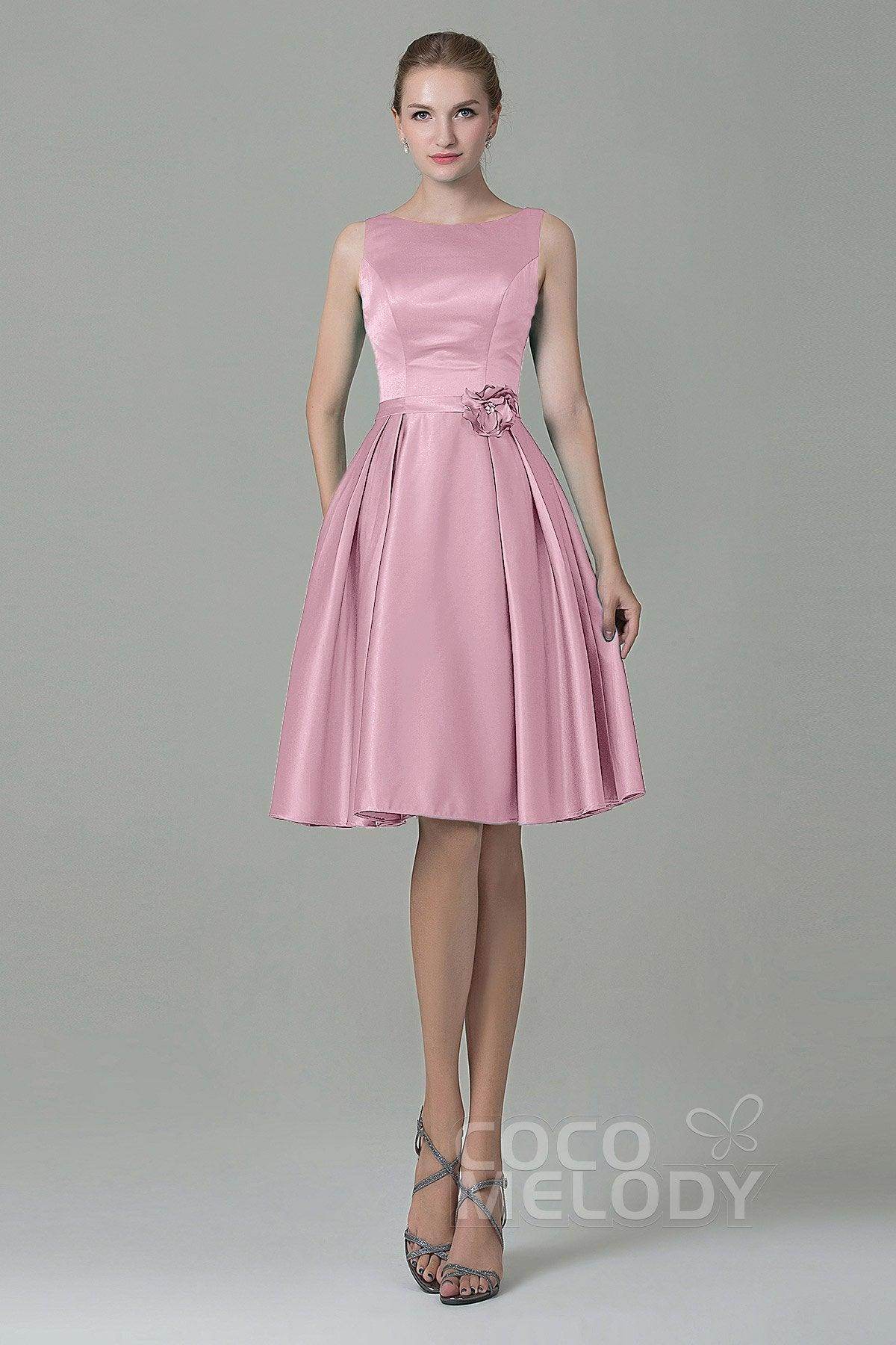 A-Line Knee Length Satin Bridesmaid Dress COZK1500B - COCOMELODY