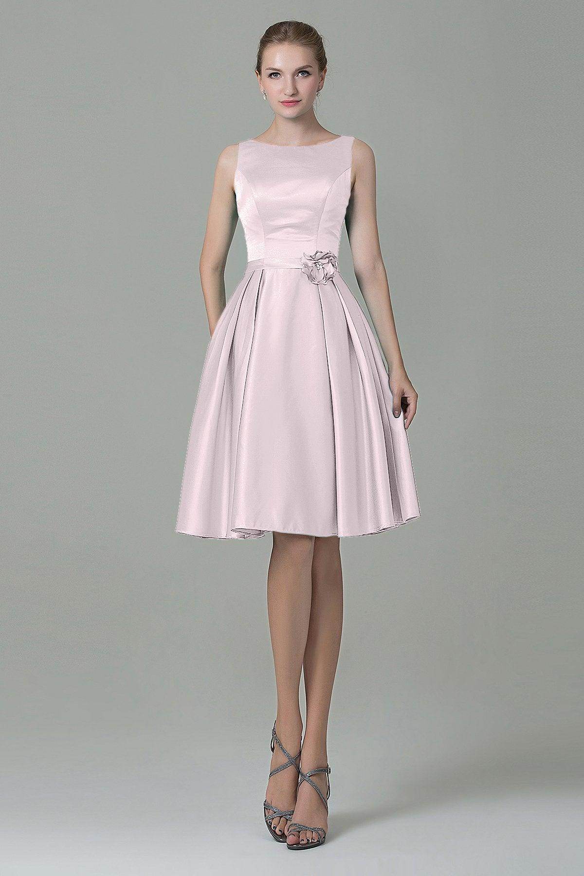 A-Line Knee Length Satin Bridesmaid Dress COZK1500B - COCOMELODY