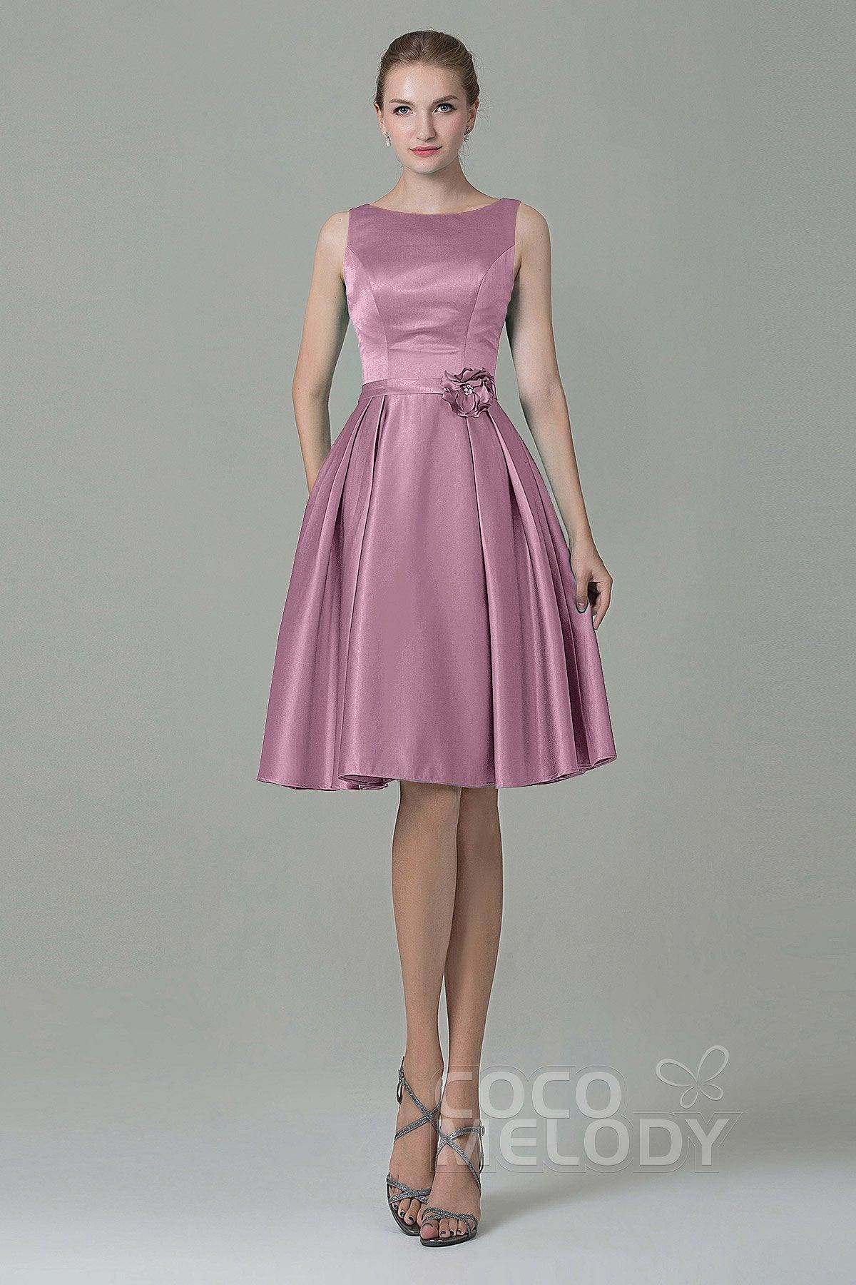 A-Line Knee Length Satin Bridesmaid Dress COZK1500B - COCOMELODY