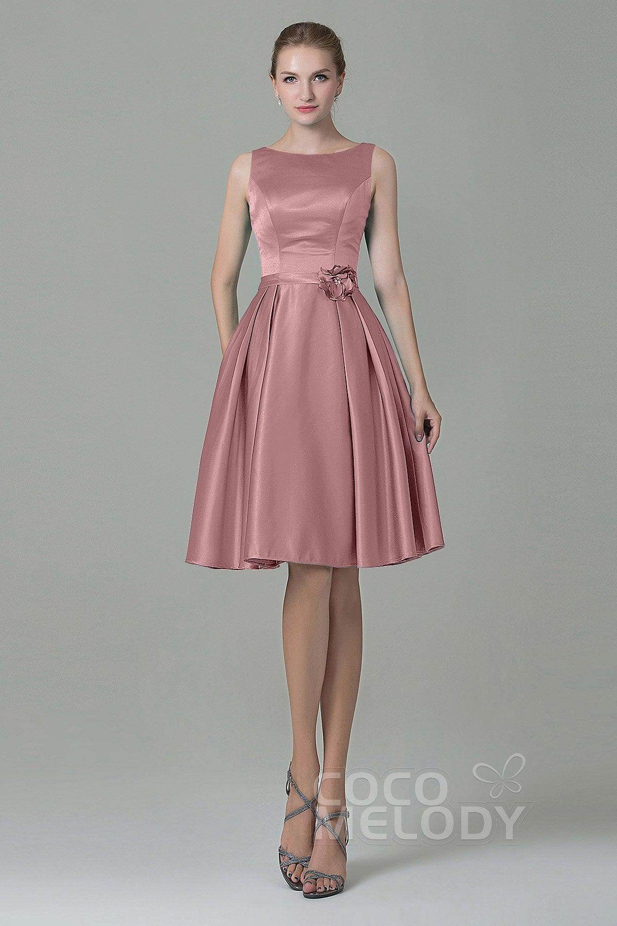 A-Line Knee Length Satin Bridesmaid Dress COZK1500B - COCOMELODY