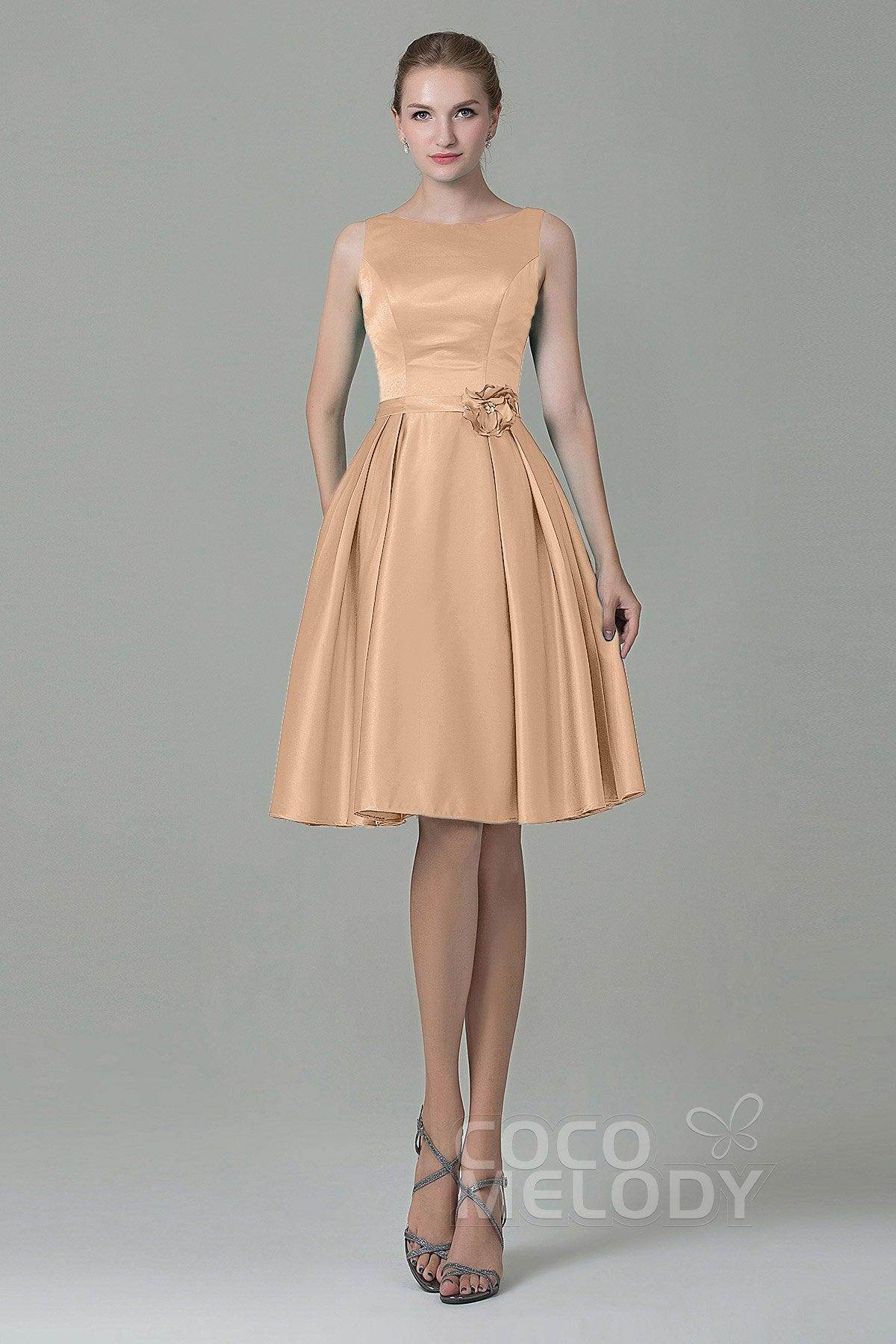 A-Line Knee Length Satin Bridesmaid Dress COZK1500B - COCOMELODY