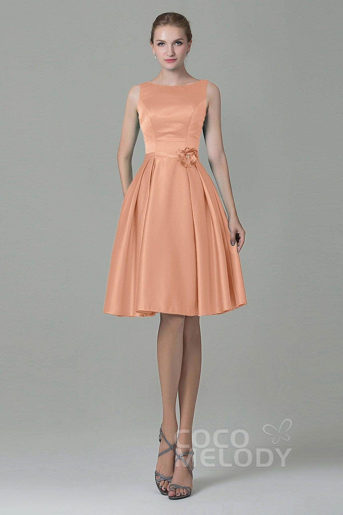 A-Line Knee Length Satin Bridesmaid Dress COZK1500B - COCOMELODY