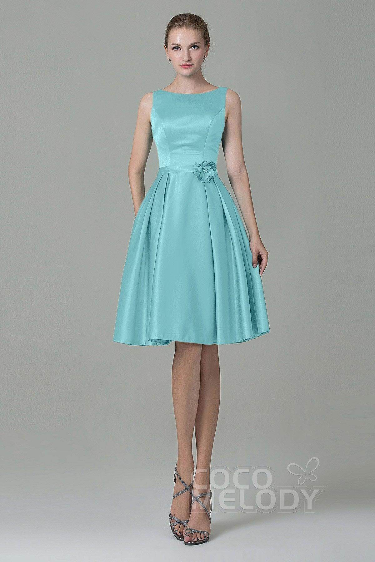 A-Line Knee Length Satin Bridesmaid Dress COZK1500B - COCOMELODY