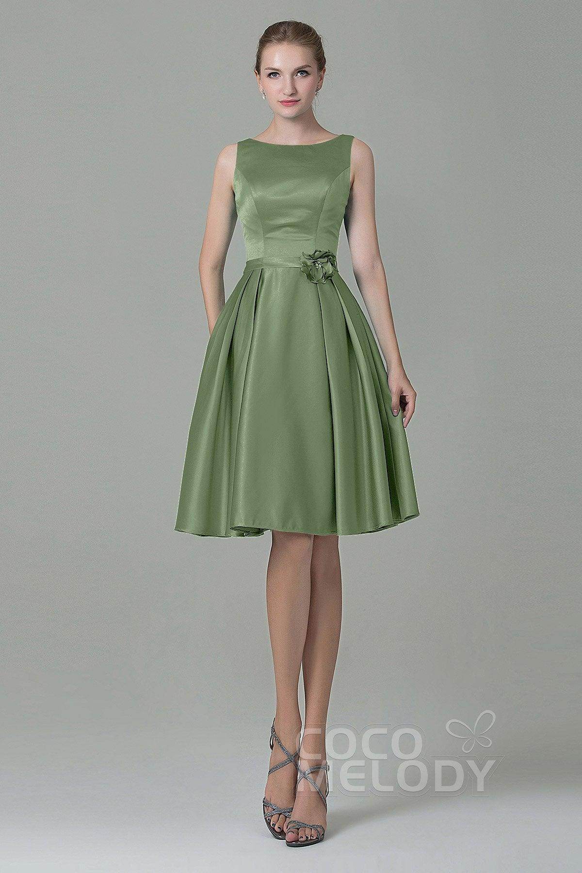 A-Line Knee Length Satin Bridesmaid Dress COZK1500B - COCOMELODY