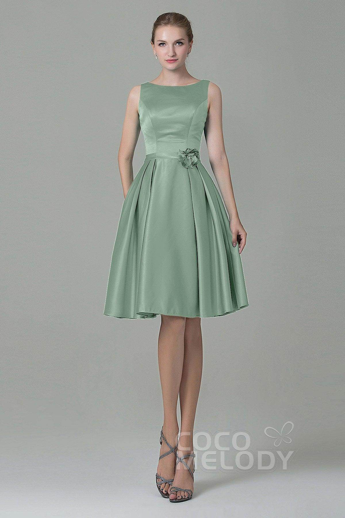 A-Line Knee Length Satin Bridesmaid Dress COZK1500B - COCOMELODY