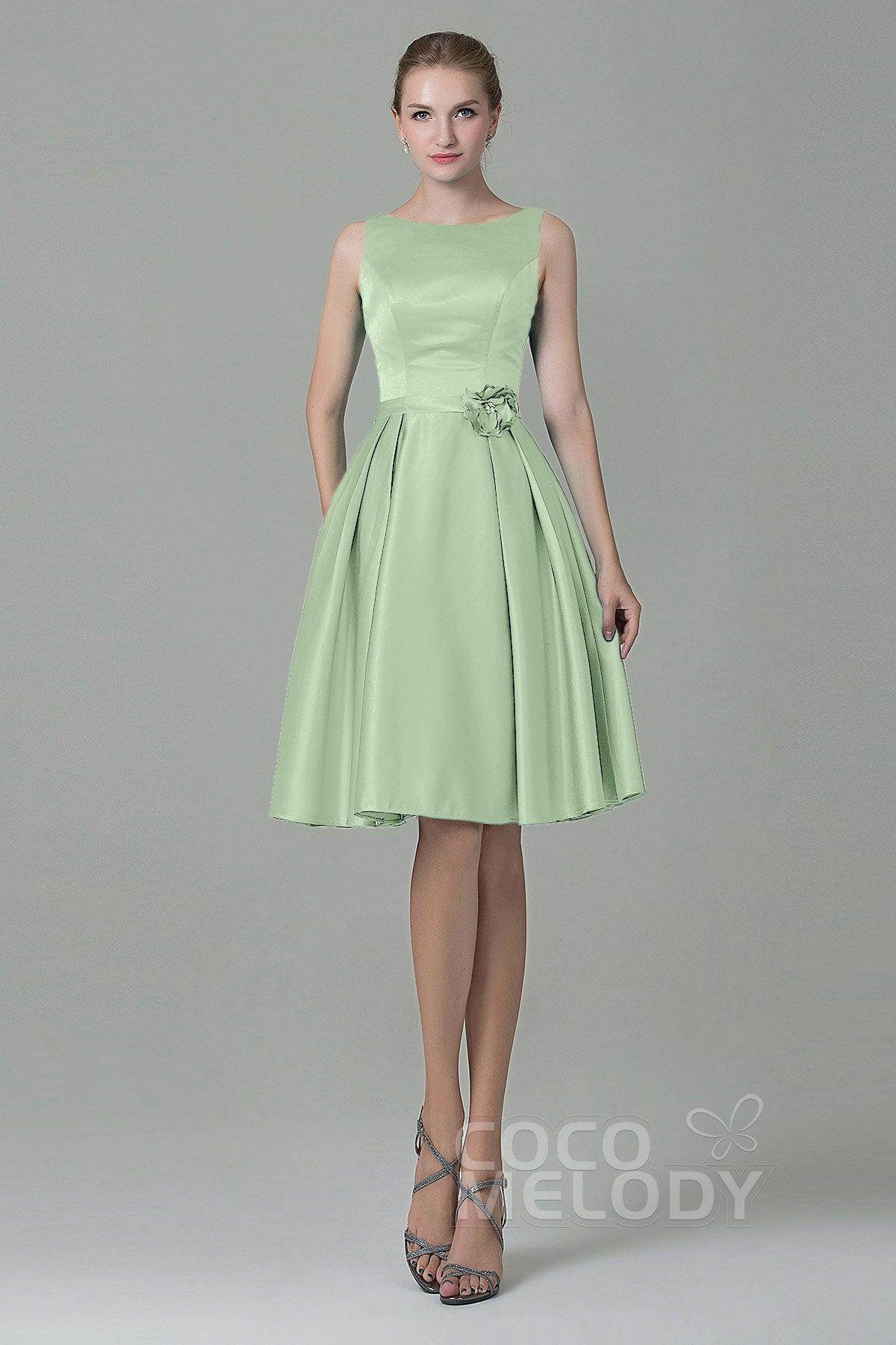 A-Line Knee Length Satin Bridesmaid Dress COZK1500B - COCOMELODY