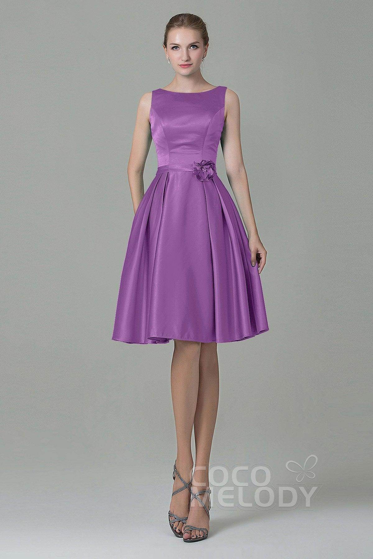 A-Line Knee Length Satin Bridesmaid Dress COZK1500B - COCOMELODY