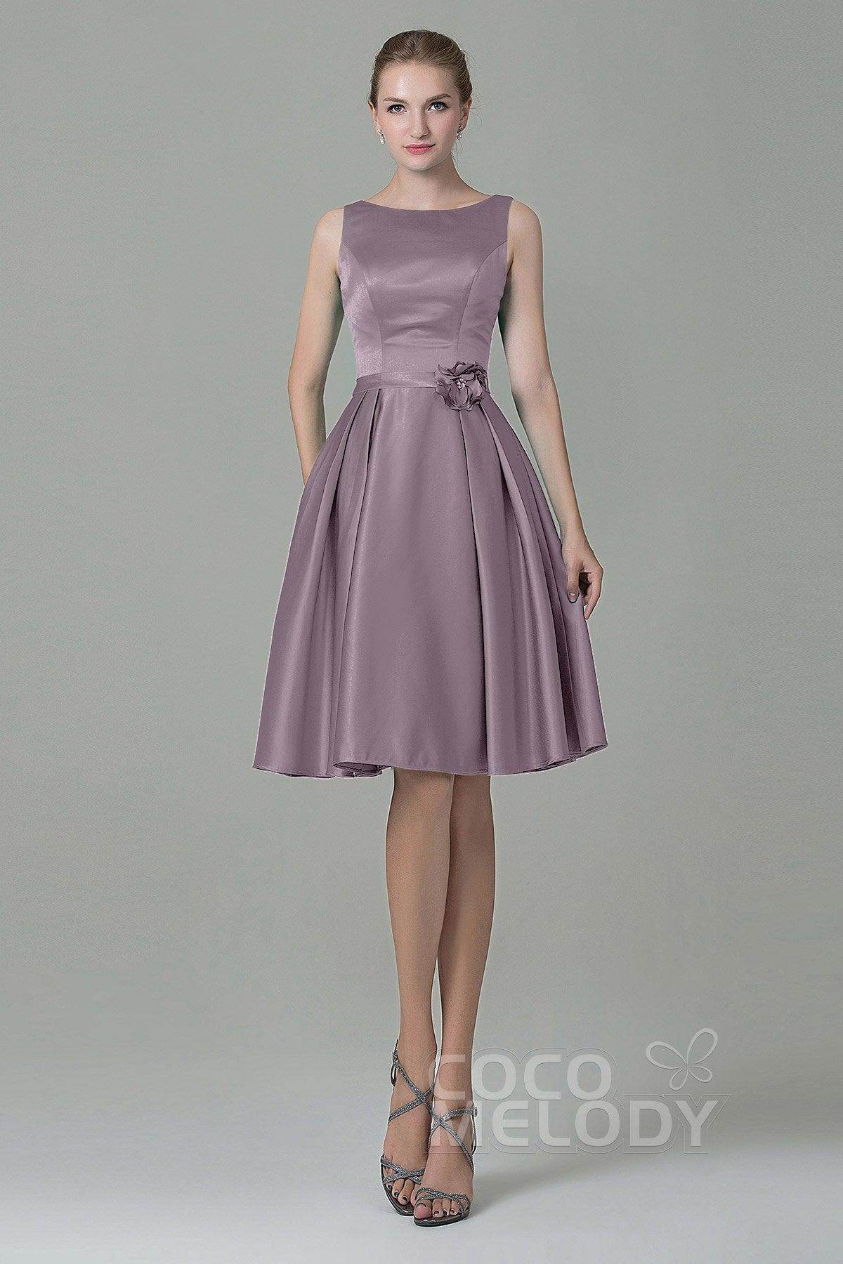 A-Line Knee Length Satin Bridesmaid Dress COZK1500B - COCOMELODY