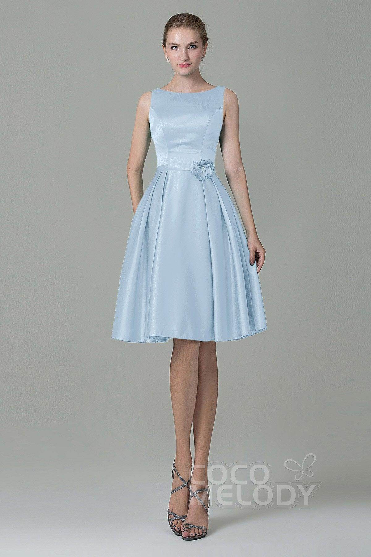 A-Line Knee Length Satin Bridesmaid Dress COZK1500B - COCOMELODY