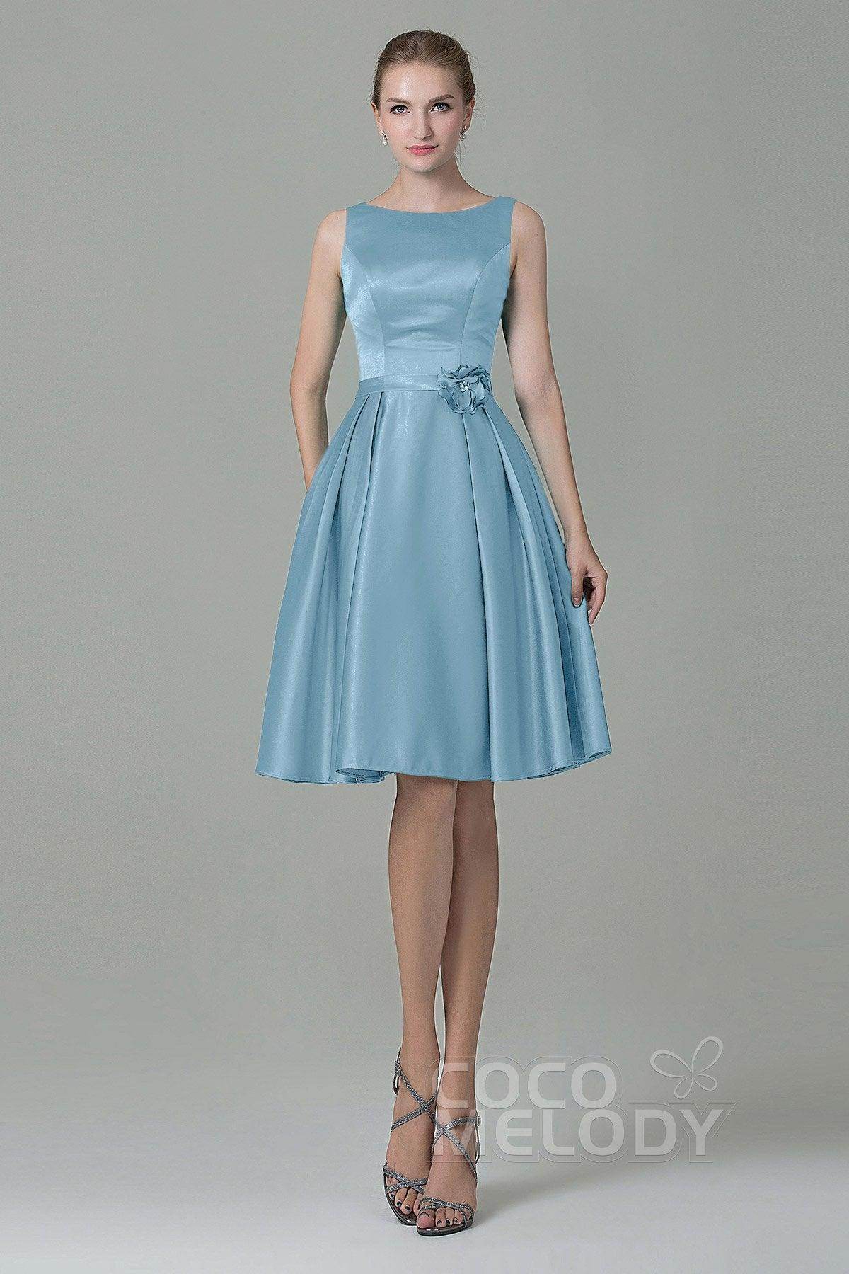 A-Line Knee Length Satin Bridesmaid Dress COZK1500B - COCOMELODY