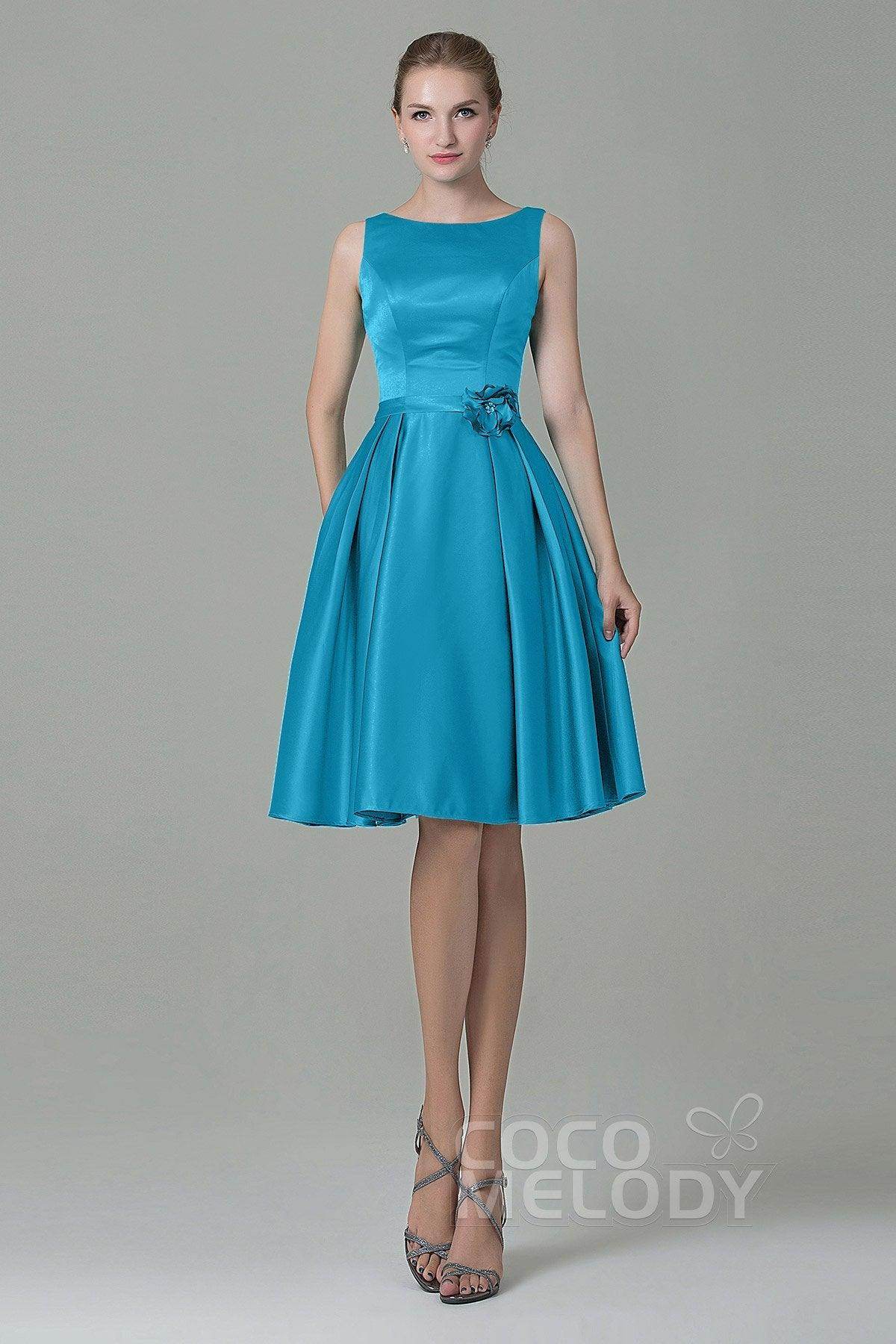 A-Line Knee Length Satin Bridesmaid Dress COZK1500B - COCOMELODY