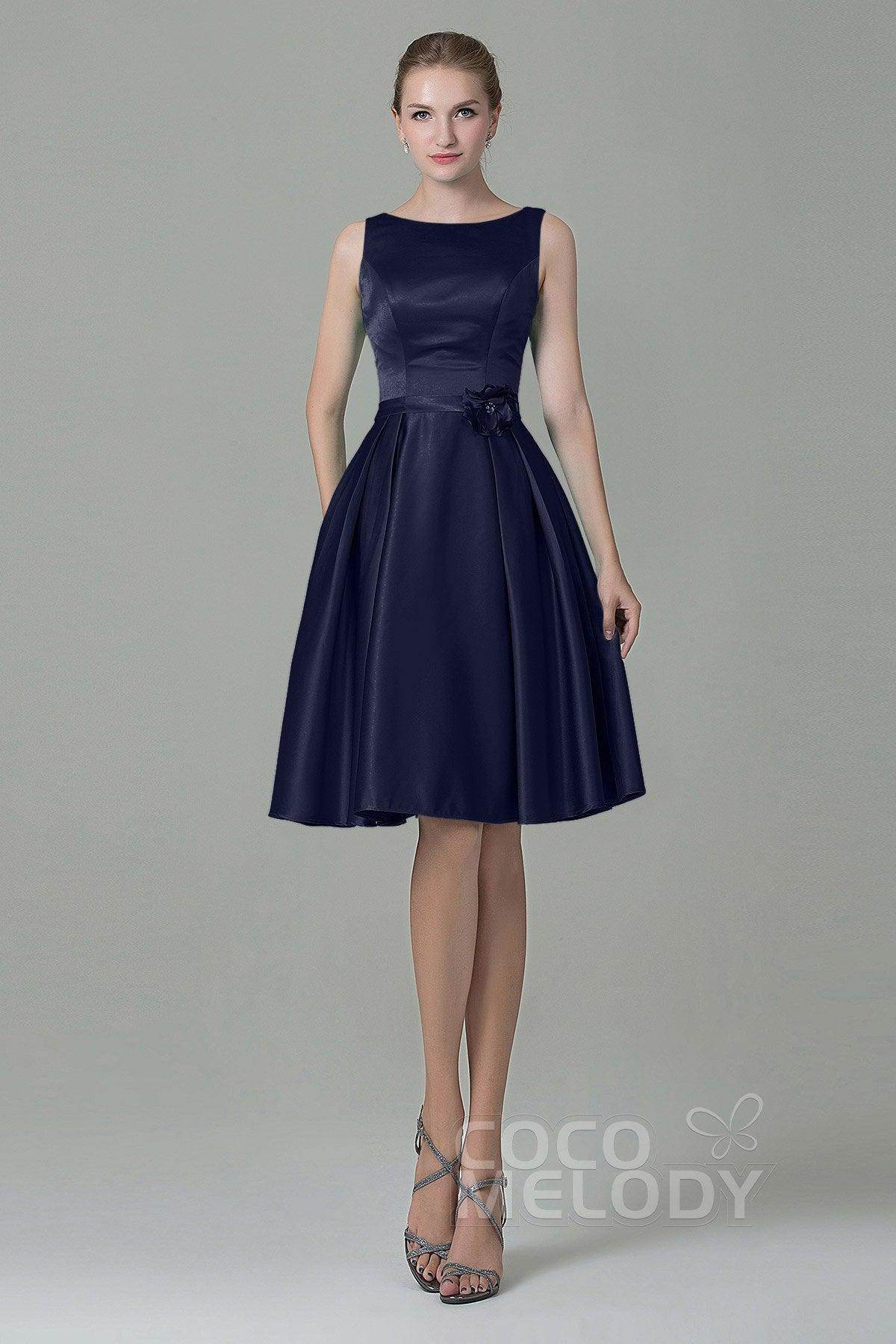 A-Line Knee Length Satin Bridesmaid Dress COZK1500B - COCOMELODY