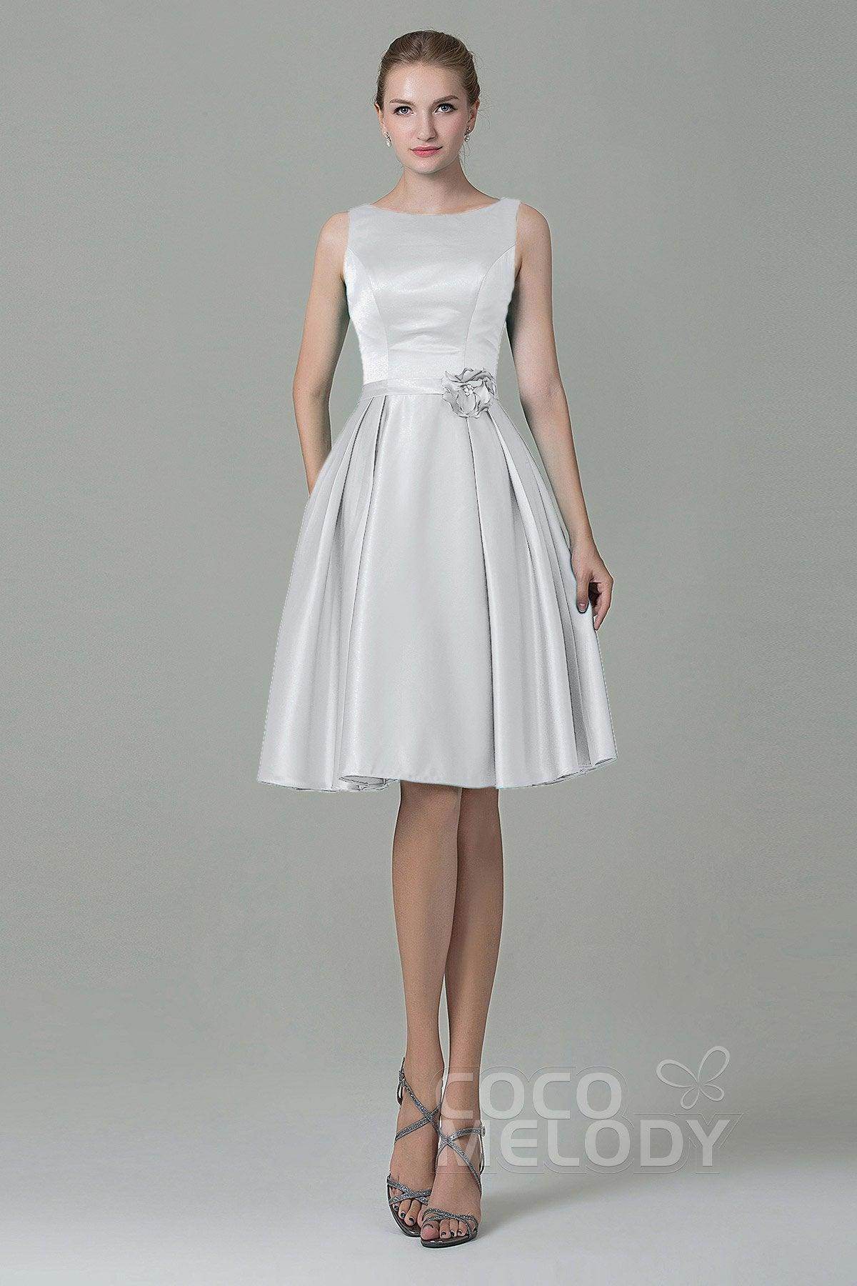 A-Line Knee Length Satin Bridesmaid Dress COZK1500B - COCOMELODY