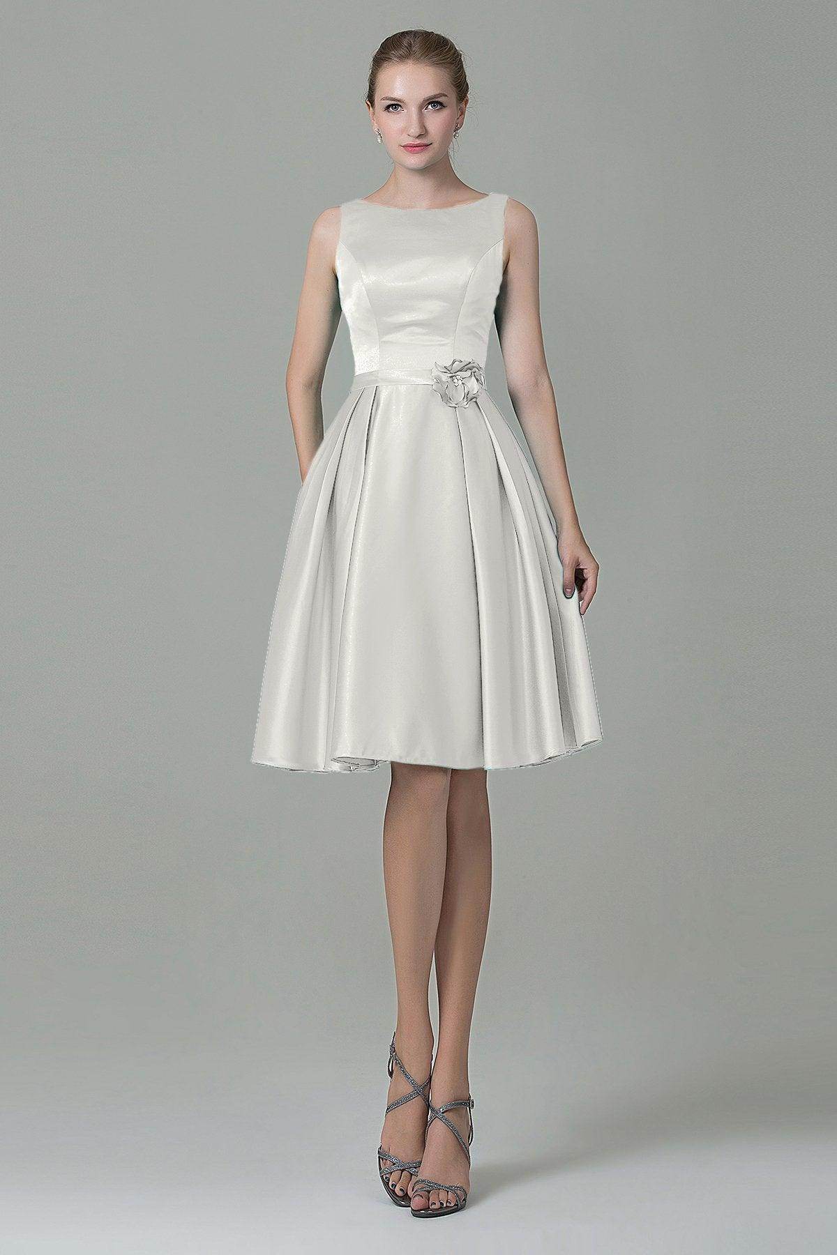 A-Line Knee Length Satin Bridesmaid Dress COZK1500B - COCOMELODY