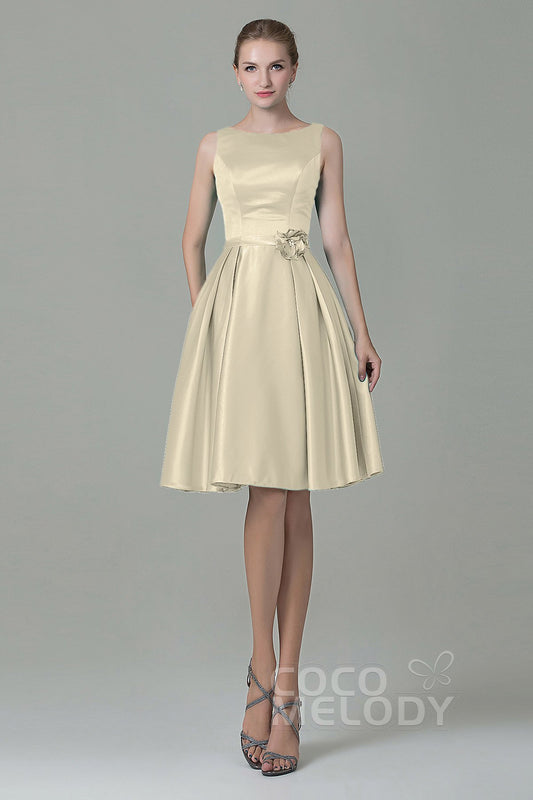 A-Line Knee Length Satin Bridesmaid Dress COZK1500B