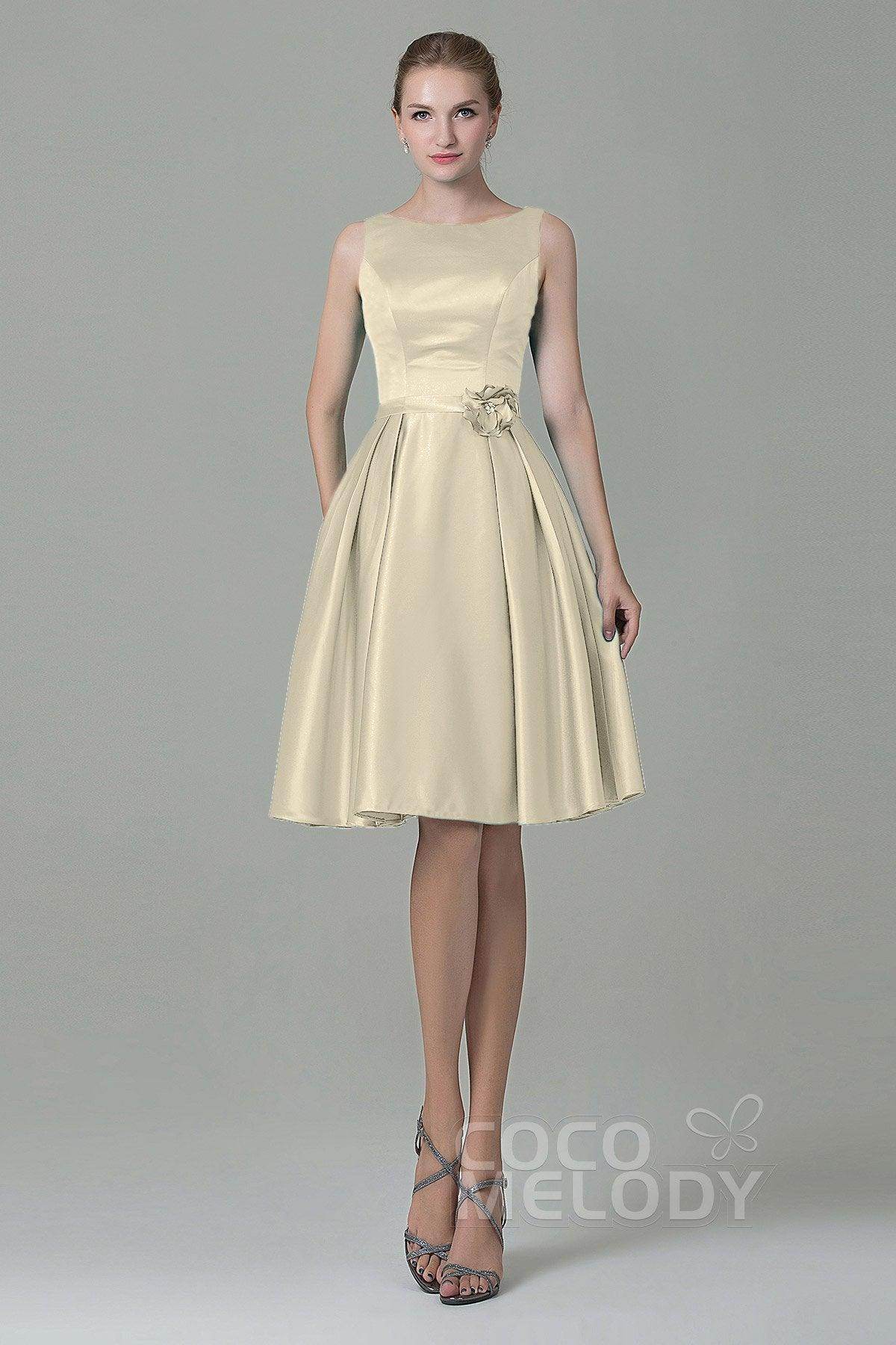 A-Line Knee Length Satin Bridesmaid Dress COZK1500B - COCOMELODY