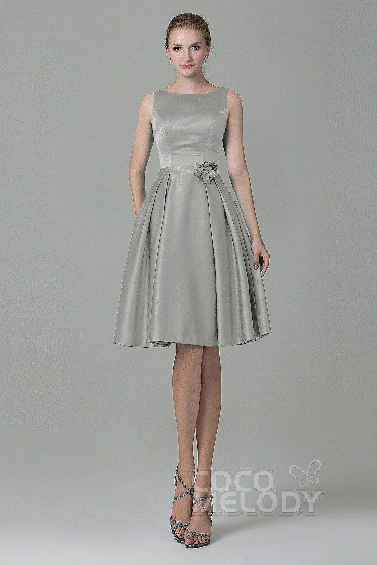 A-Line Knee Length Satin Bridesmaid Dress COZK1500B - COCOMELODY