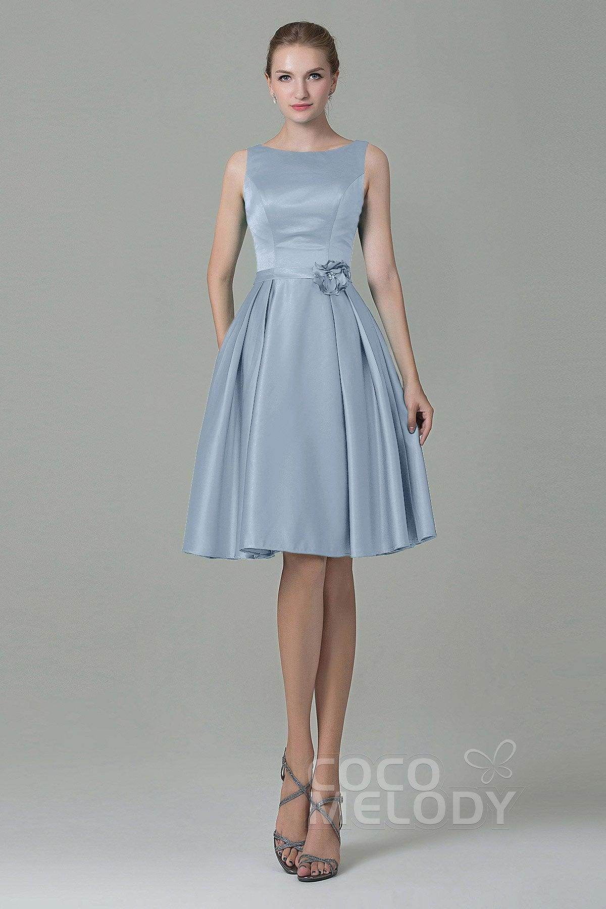 A-Line Knee Length Satin Bridesmaid Dress COZK1500B - COCOMELODY
