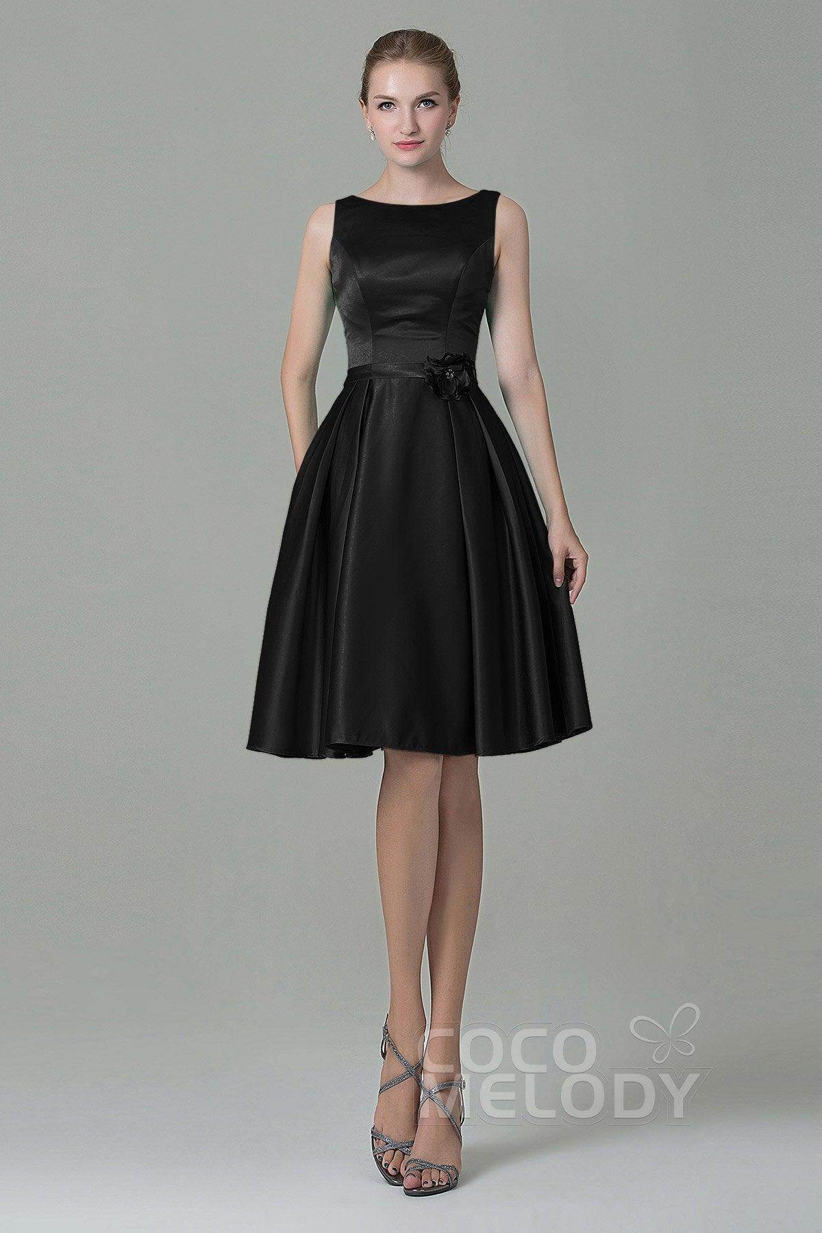 A-Line Knee Length Satin Bridesmaid Dress COZK1500B - COCOMELODY