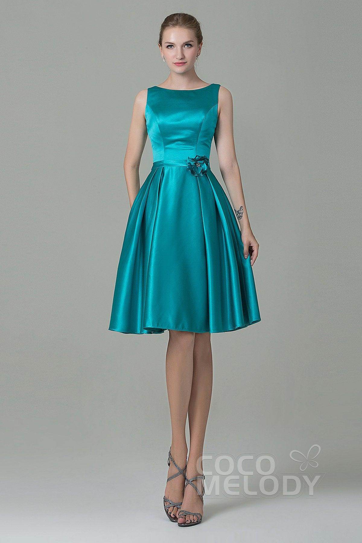 A-Line Knee Length Satin Bridesmaid Dress COZK1500B - COCOMELODY