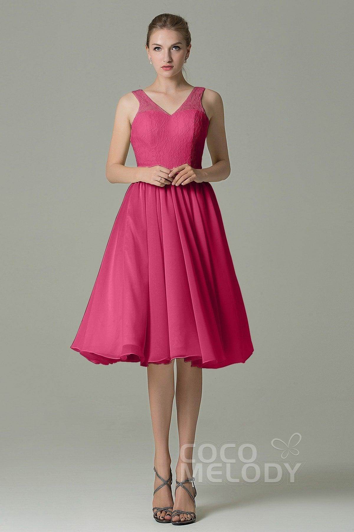 A-Line Knee Length Lace Short Bridesmaid Dress COZK16001 - COCOMELODY