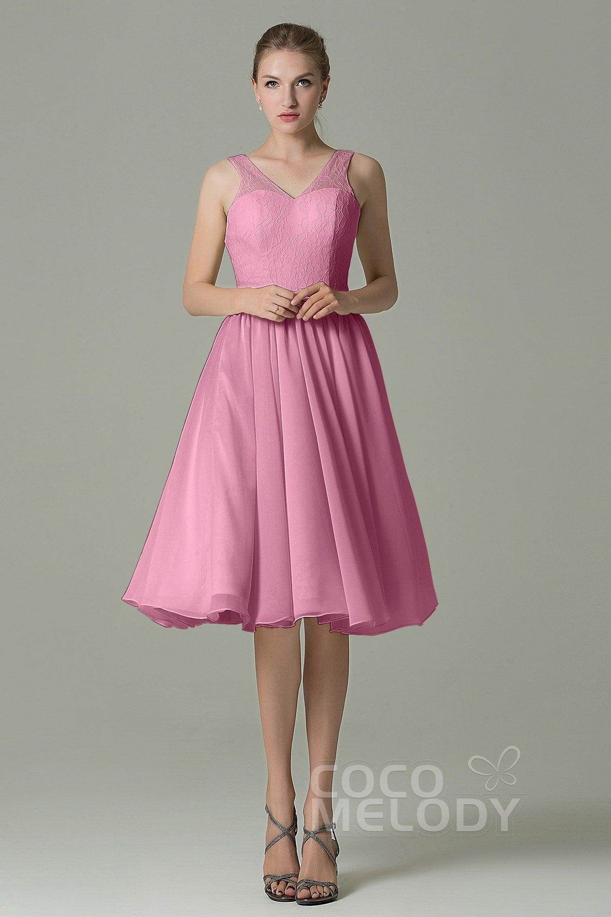 A-Line Knee Length Lace Short Bridesmaid Dress COZK16001 - COCOMELODY