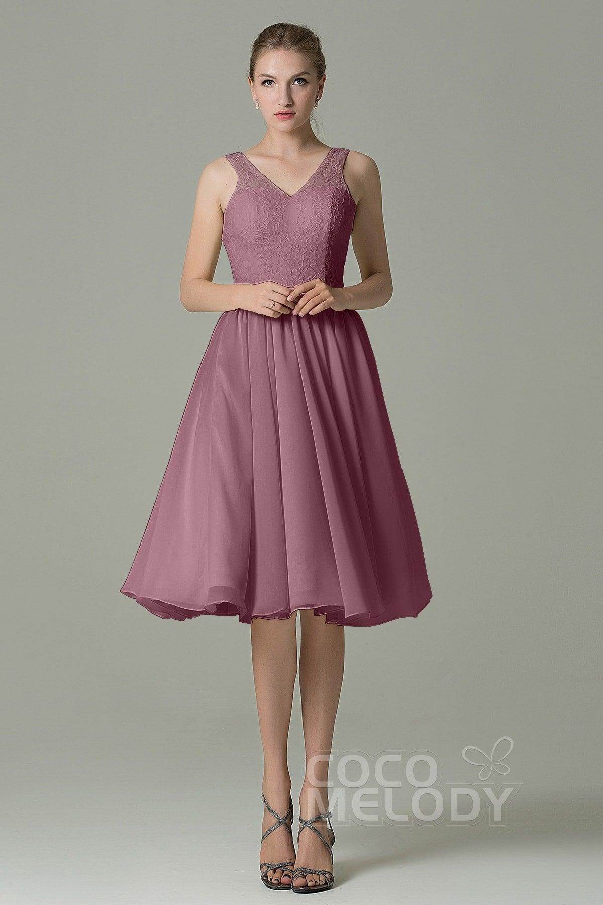 A-Line Knee Length Lace Short Bridesmaid Dress COZK16001 - COCOMELODY