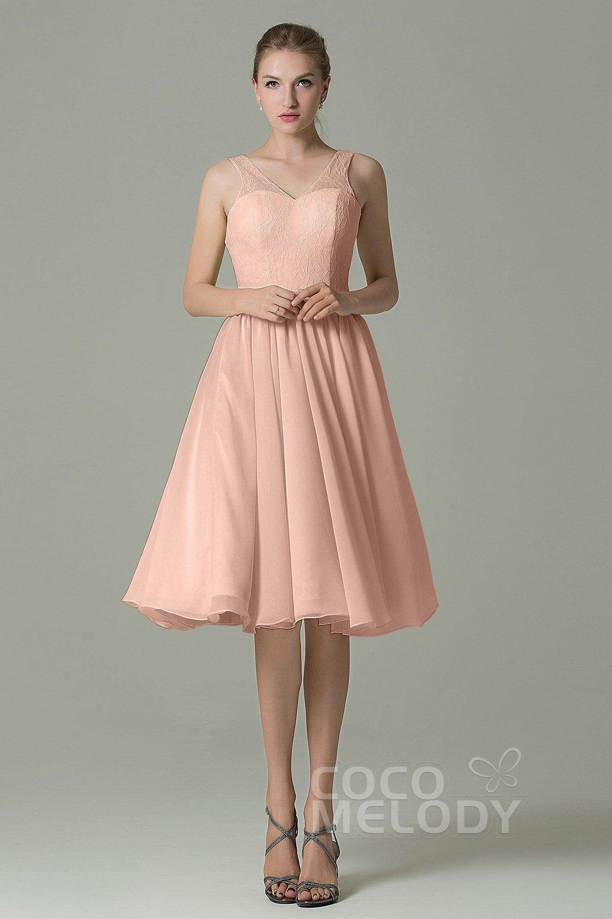 A-Line Knee Length Lace Short Bridesmaid Dress COZK16001 - COCOMELODY