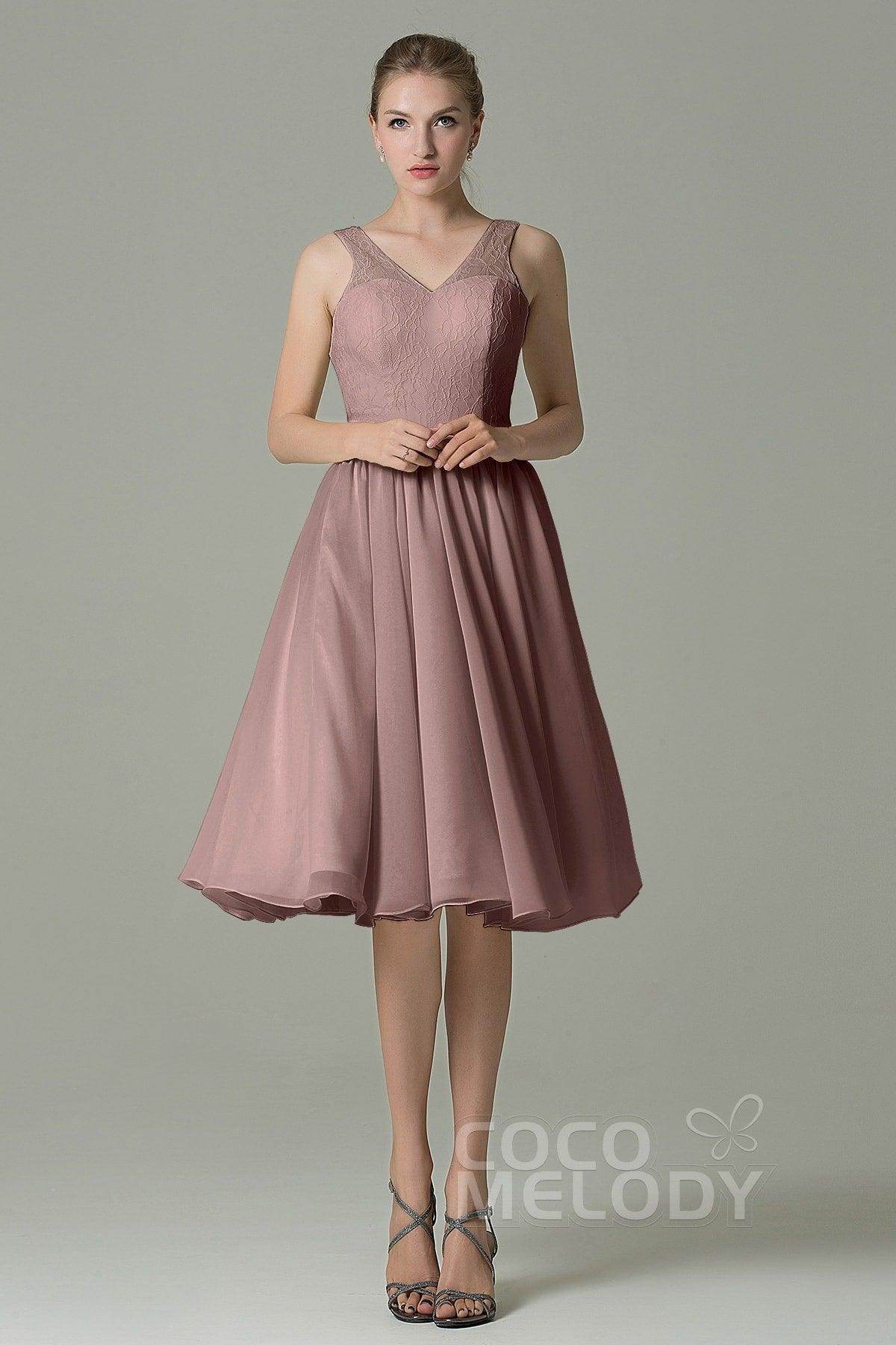 A-Line Knee Length Lace Short Bridesmaid Dress COZK16001 - COCOMELODY