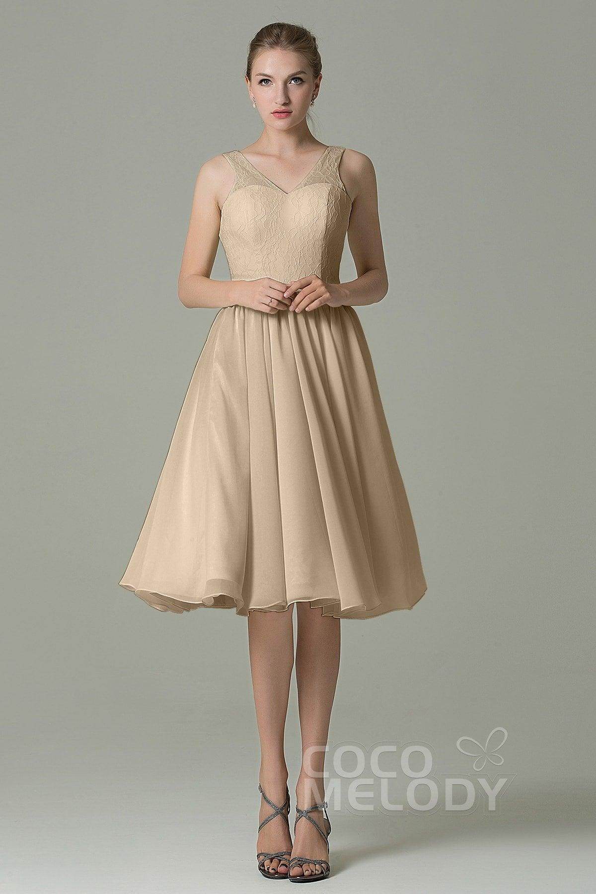 A-Line Knee Length Lace Short Bridesmaid Dress COZK16001 - COCOMELODY