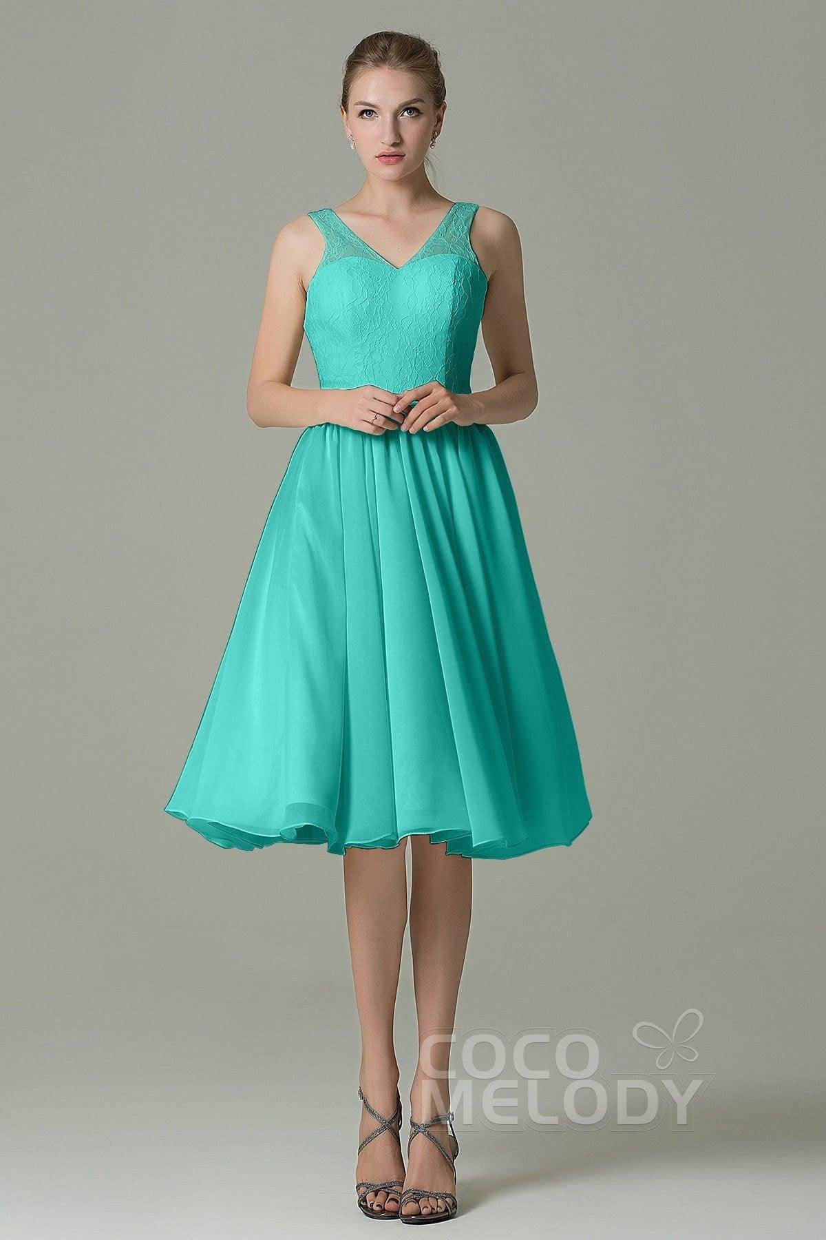 A-Line Knee Length Lace Short Bridesmaid Dress COZK16001 - COCOMELODY