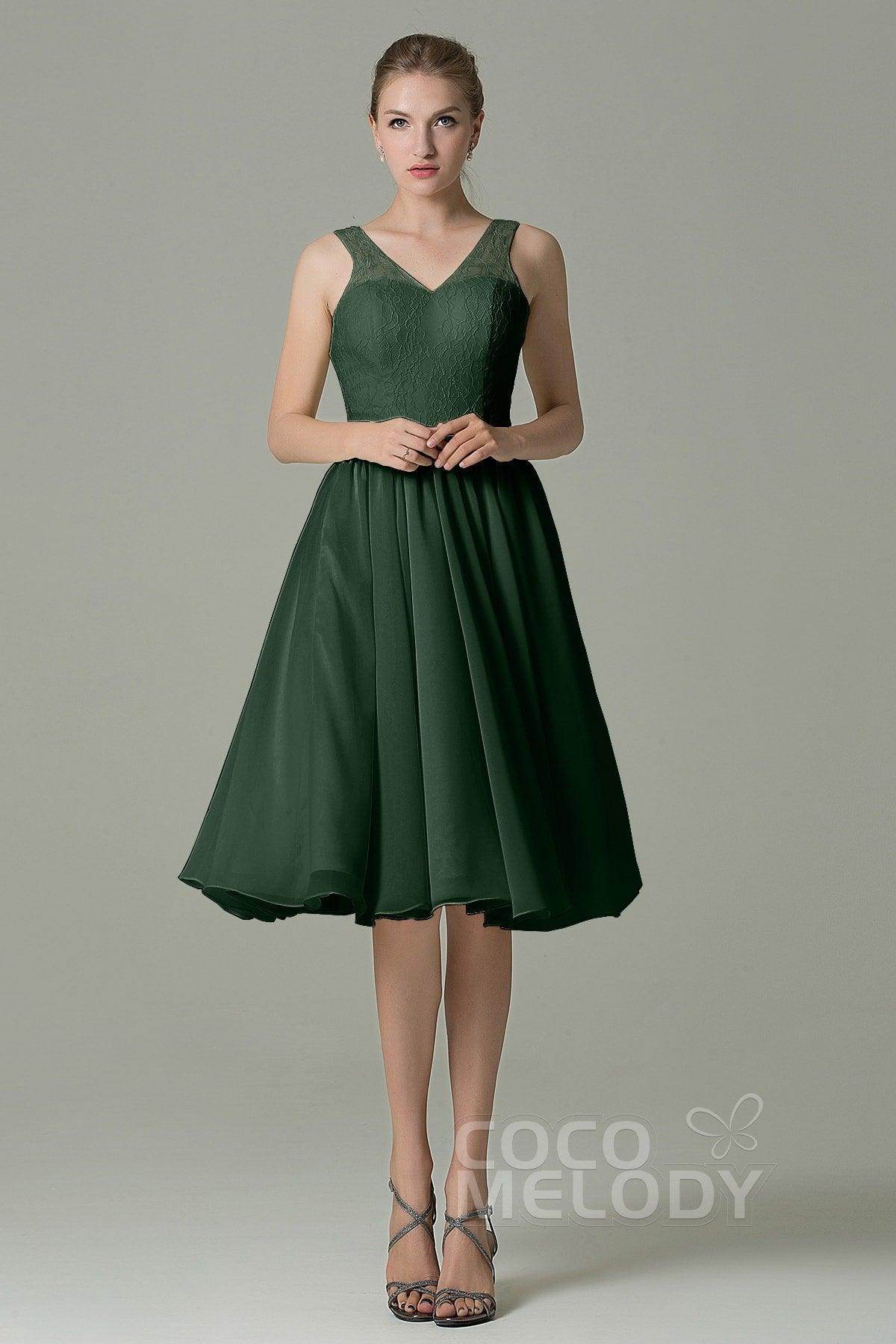 A-Line Knee Length Lace Short Bridesmaid Dress COZK16001 - COCOMELODY