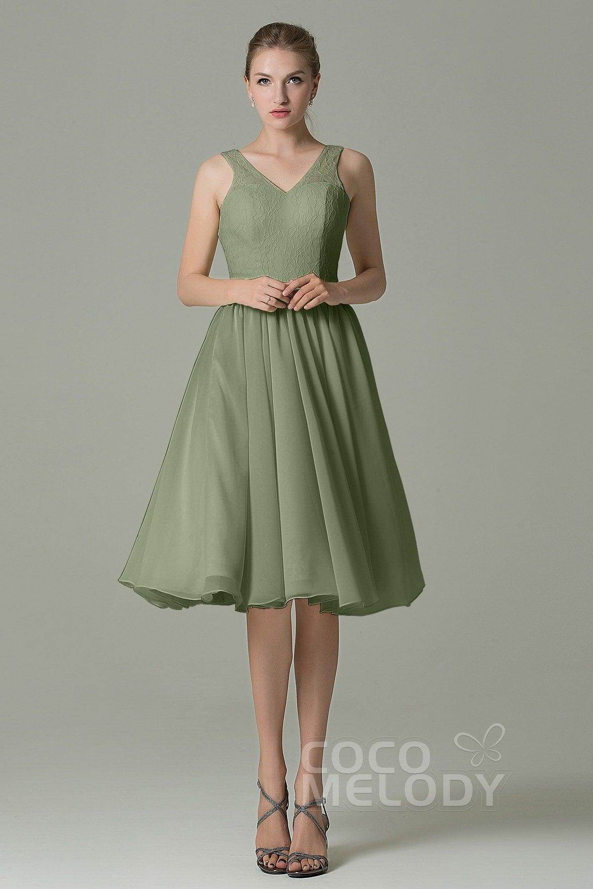 A-Line Knee Length Lace Short Bridesmaid Dress COZK16001 - COCOMELODY