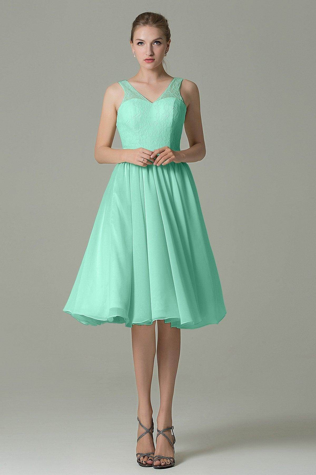 A-Line Knee Length Lace Short Bridesmaid Dress COZK16001 - COCOMELODY