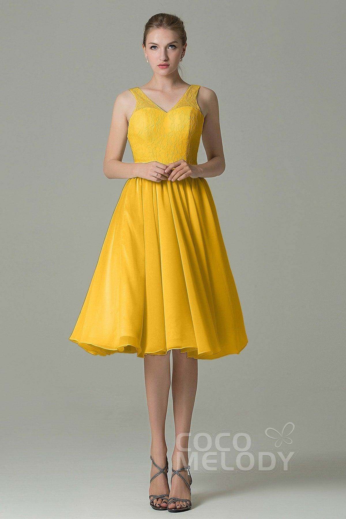 A-Line Knee Length Lace Short Bridesmaid Dress COZK16001 - COCOMELODY