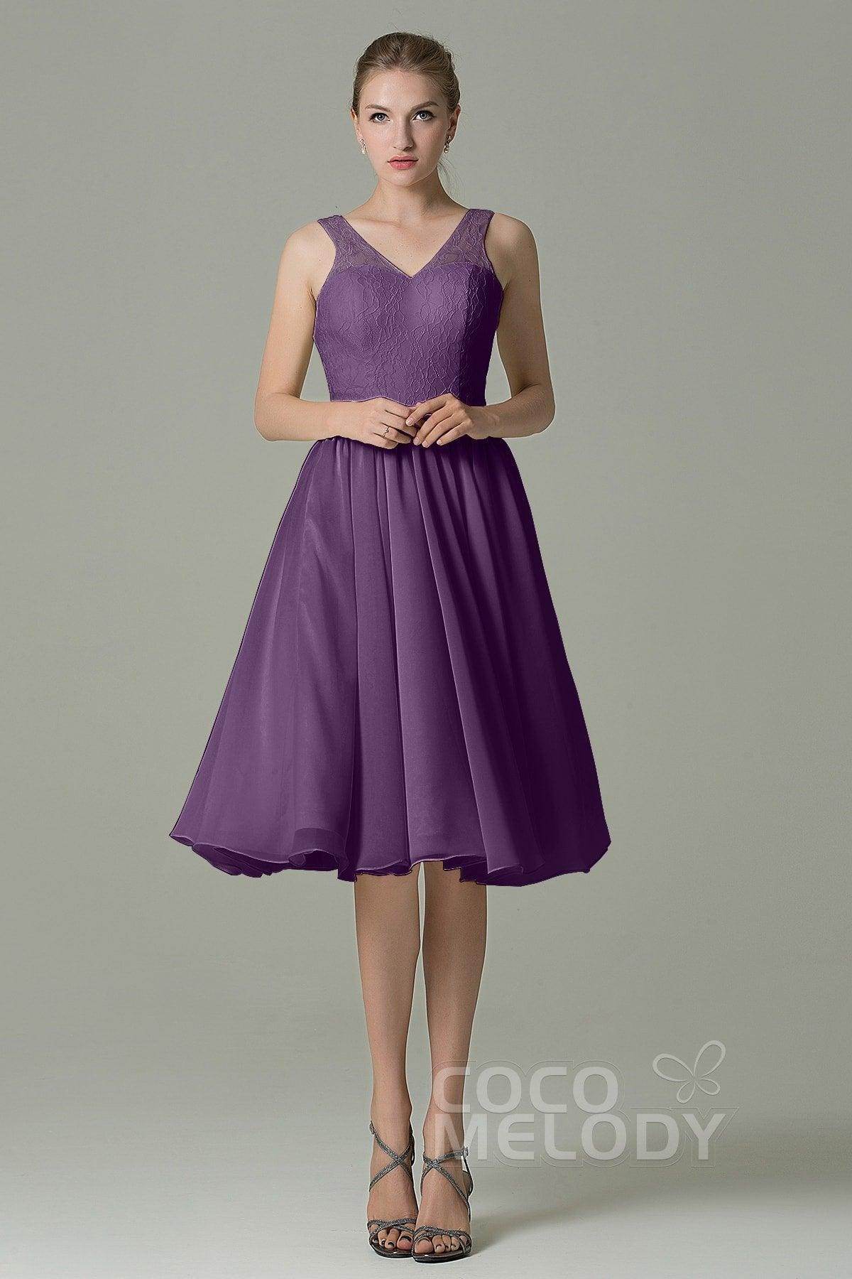 A-Line Knee Length Lace Short Bridesmaid Dress COZK16001 - COCOMELODY