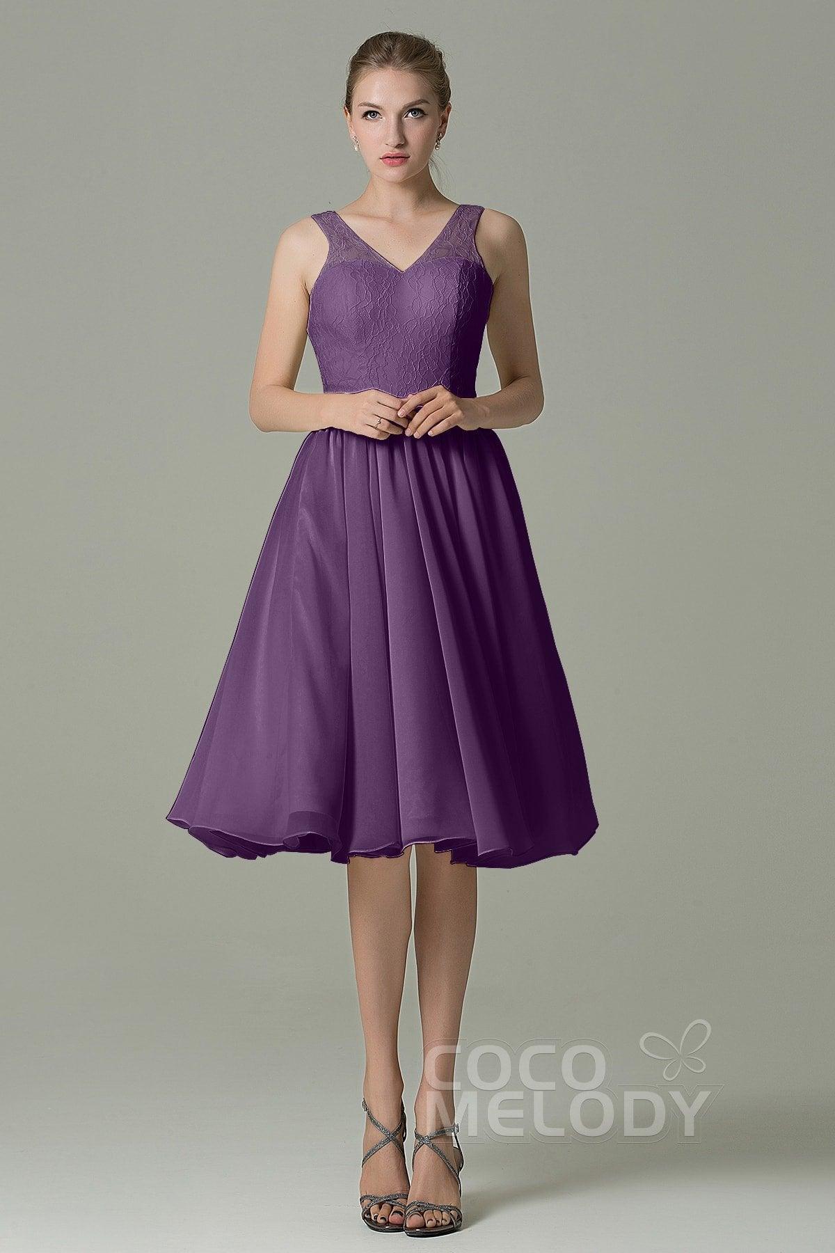 COCOMELODY A-Line Knee Length Lace Short Bridesmaid Dress COZK16001 