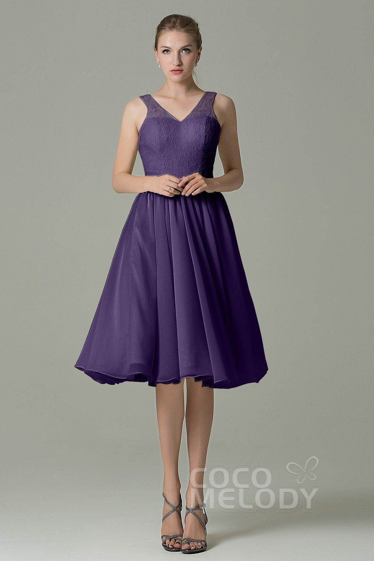 A-Line Knee Length Lace Short Bridesmaid Dress COZK16001 - COCOMELODY