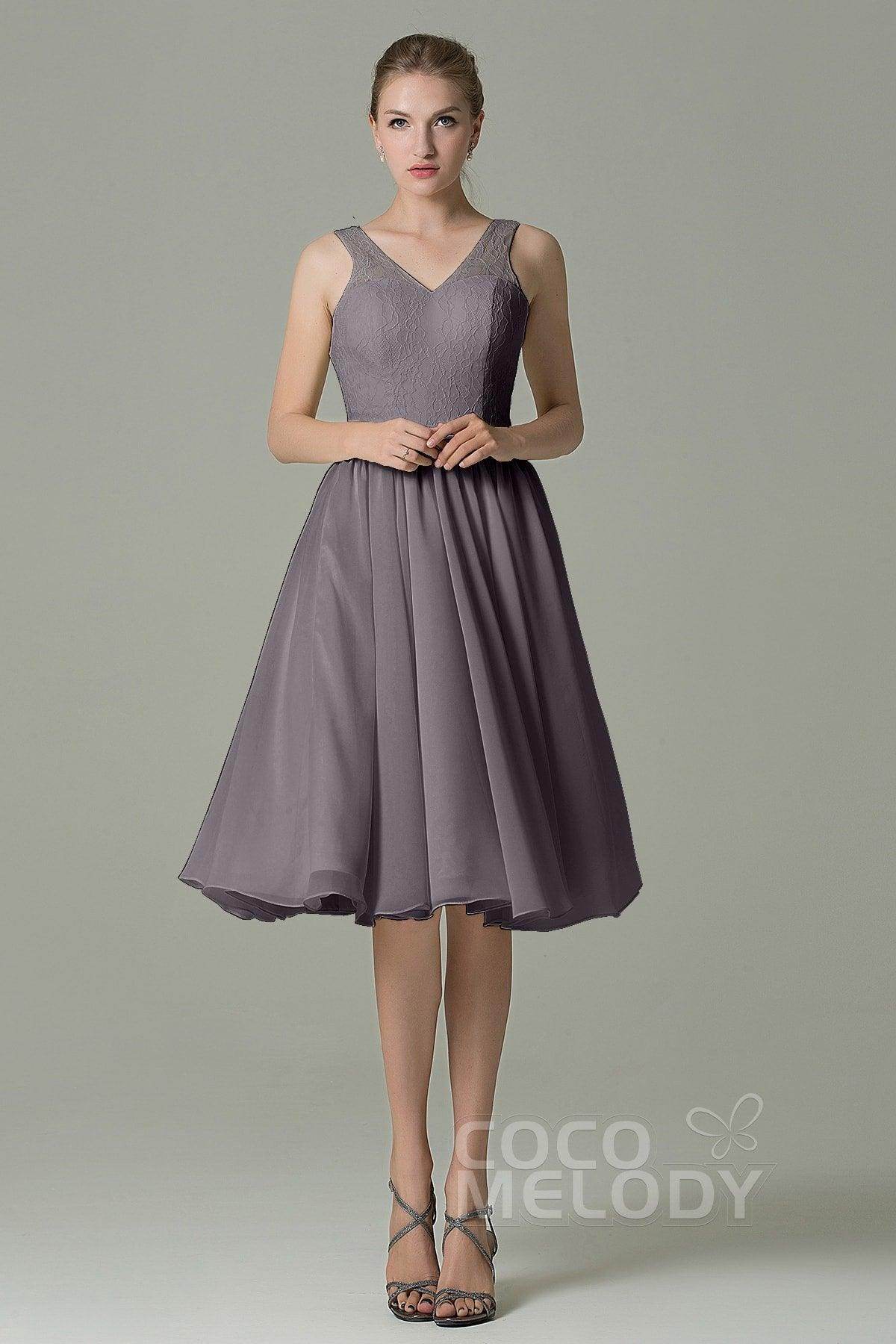 A-Line Knee Length Lace Short Bridesmaid Dress COZK16001 - COCOMELODY