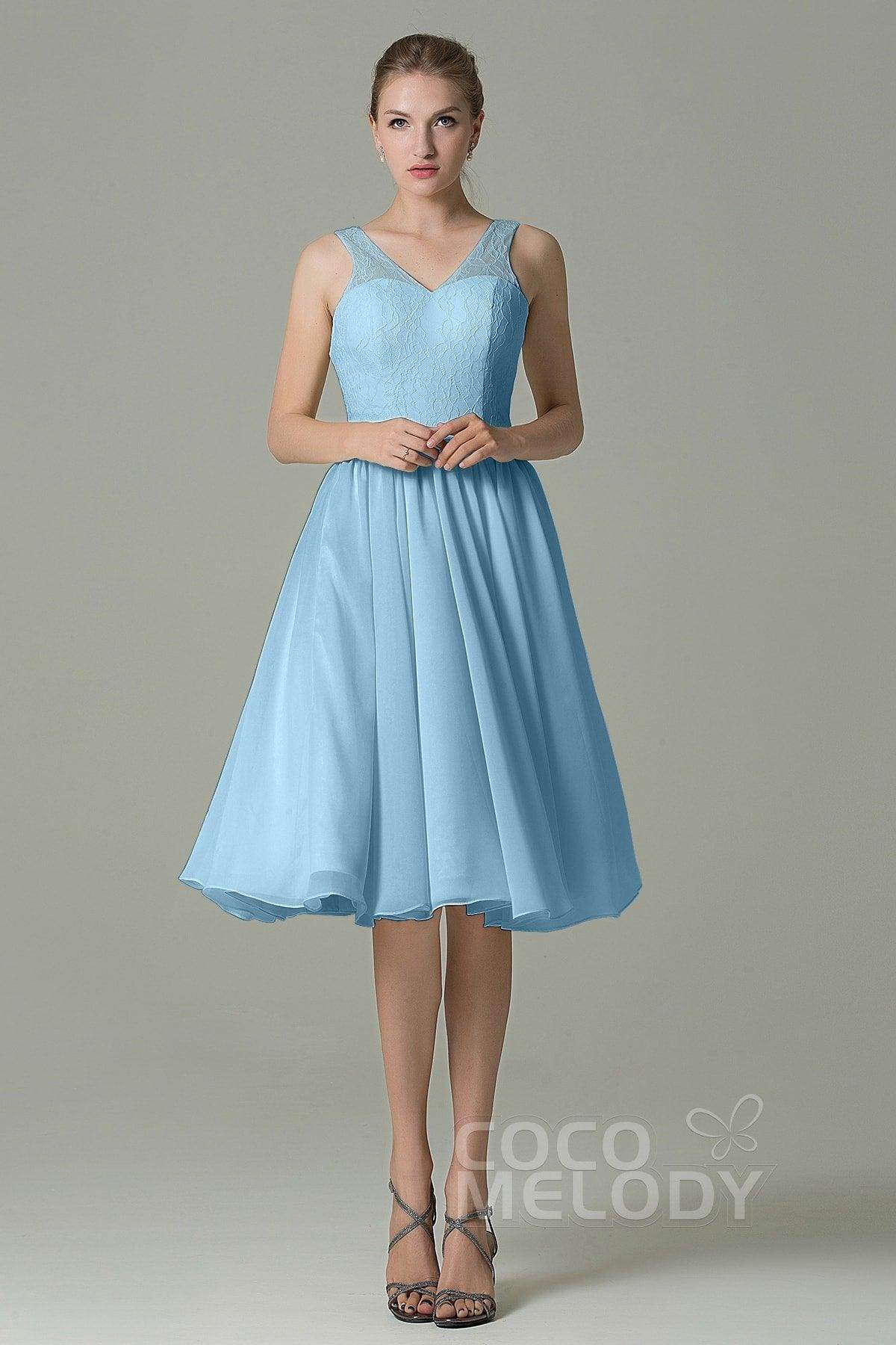 A-Line Knee Length Lace Short Bridesmaid Dress COZK16001 - COCOMELODY